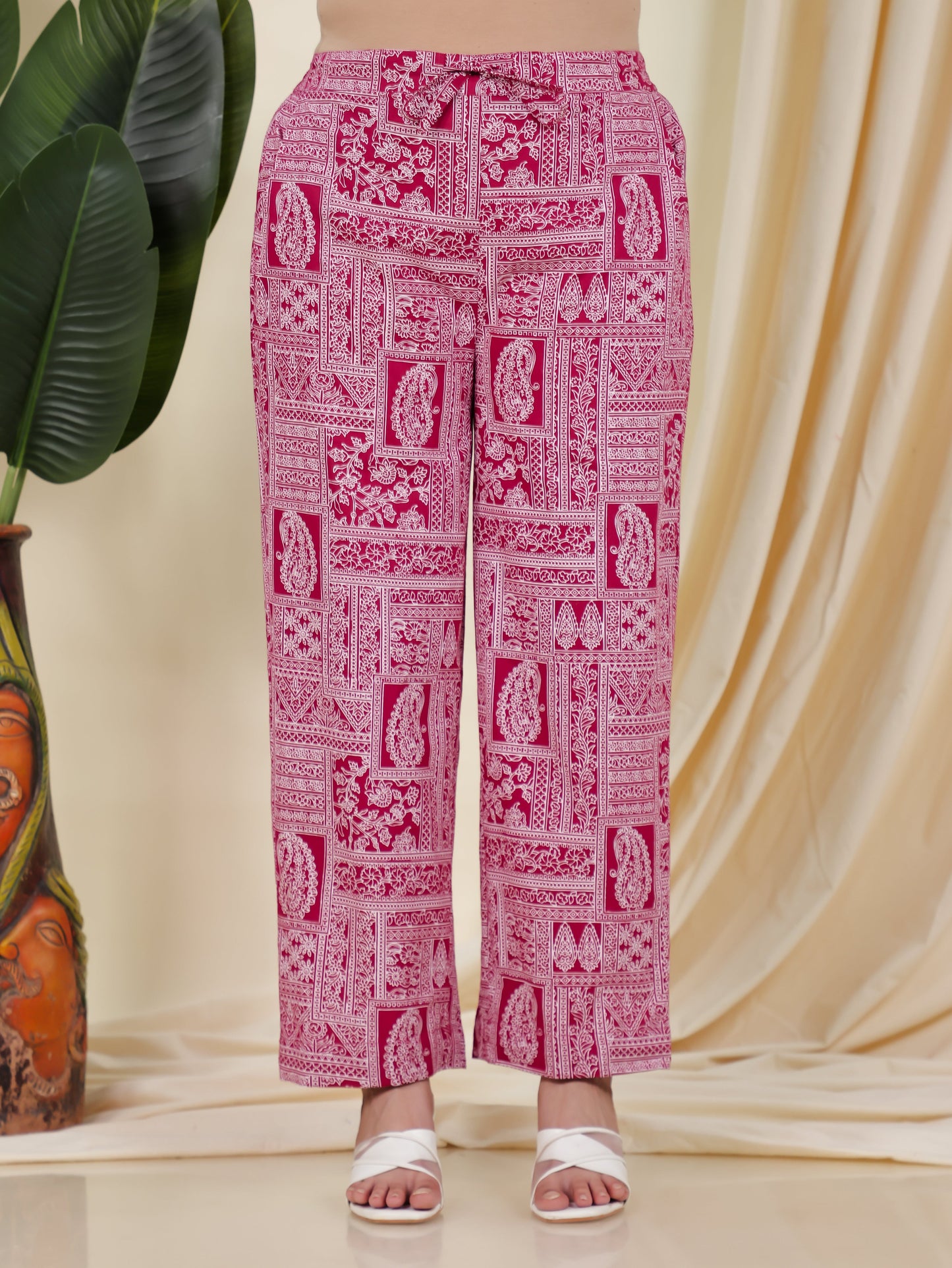 Soft Cotton Patchwork Purple Trousers Straight Trousers