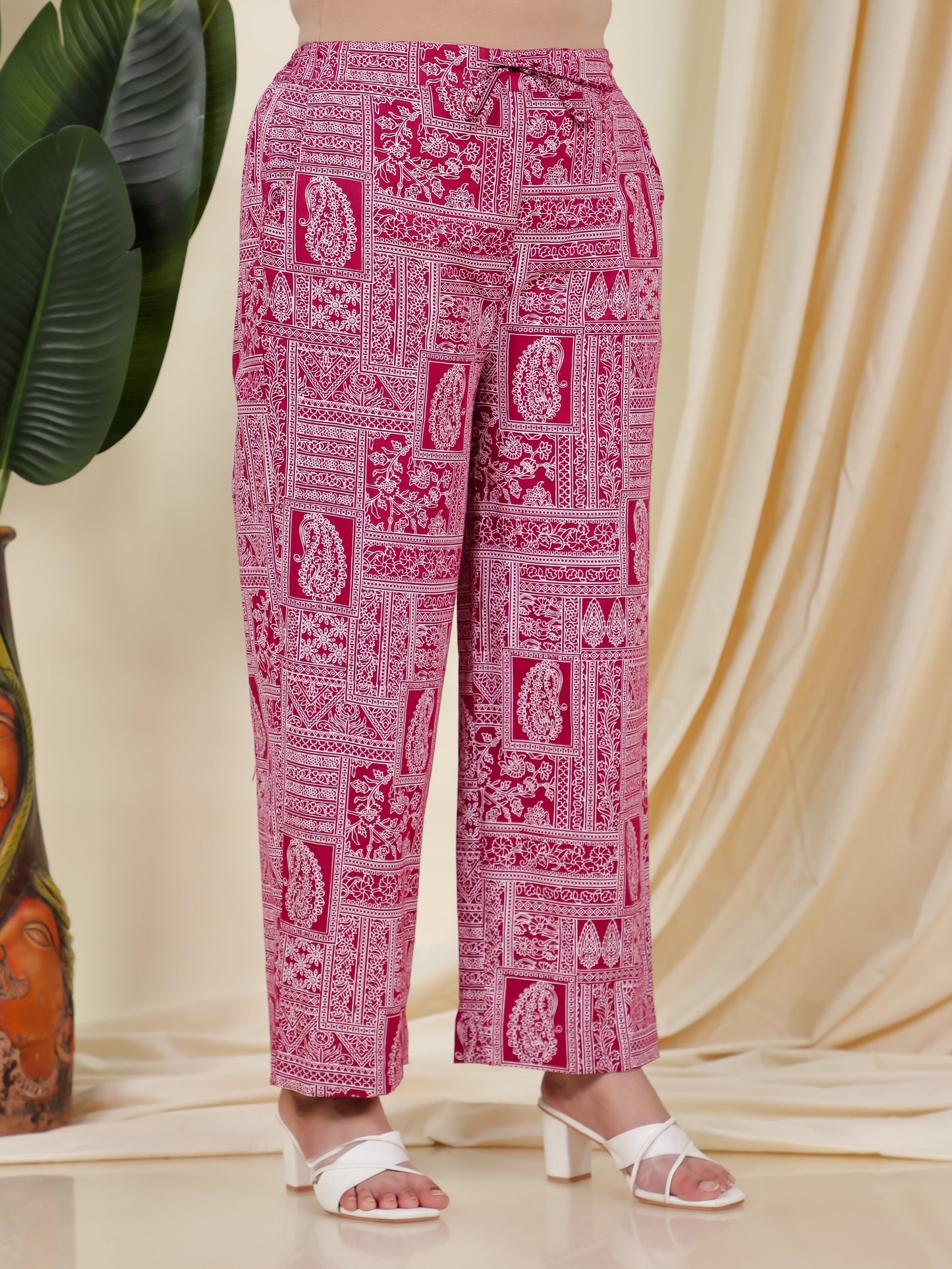 Soft Cotton Patchwork Purple Trousers Straight Trousers