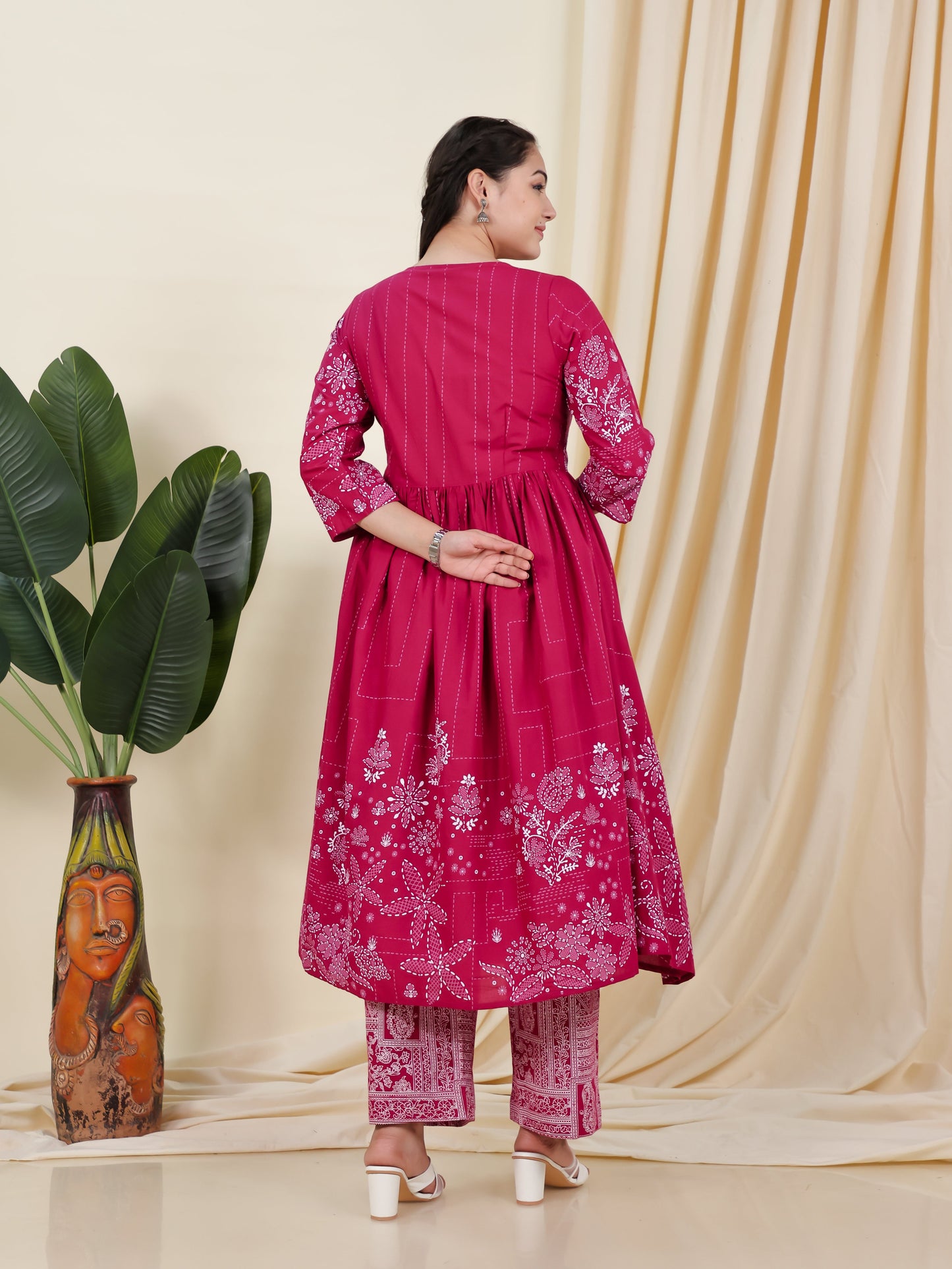 Embroidered Soft Cotton Placement Print Angrakha Purple Kurta