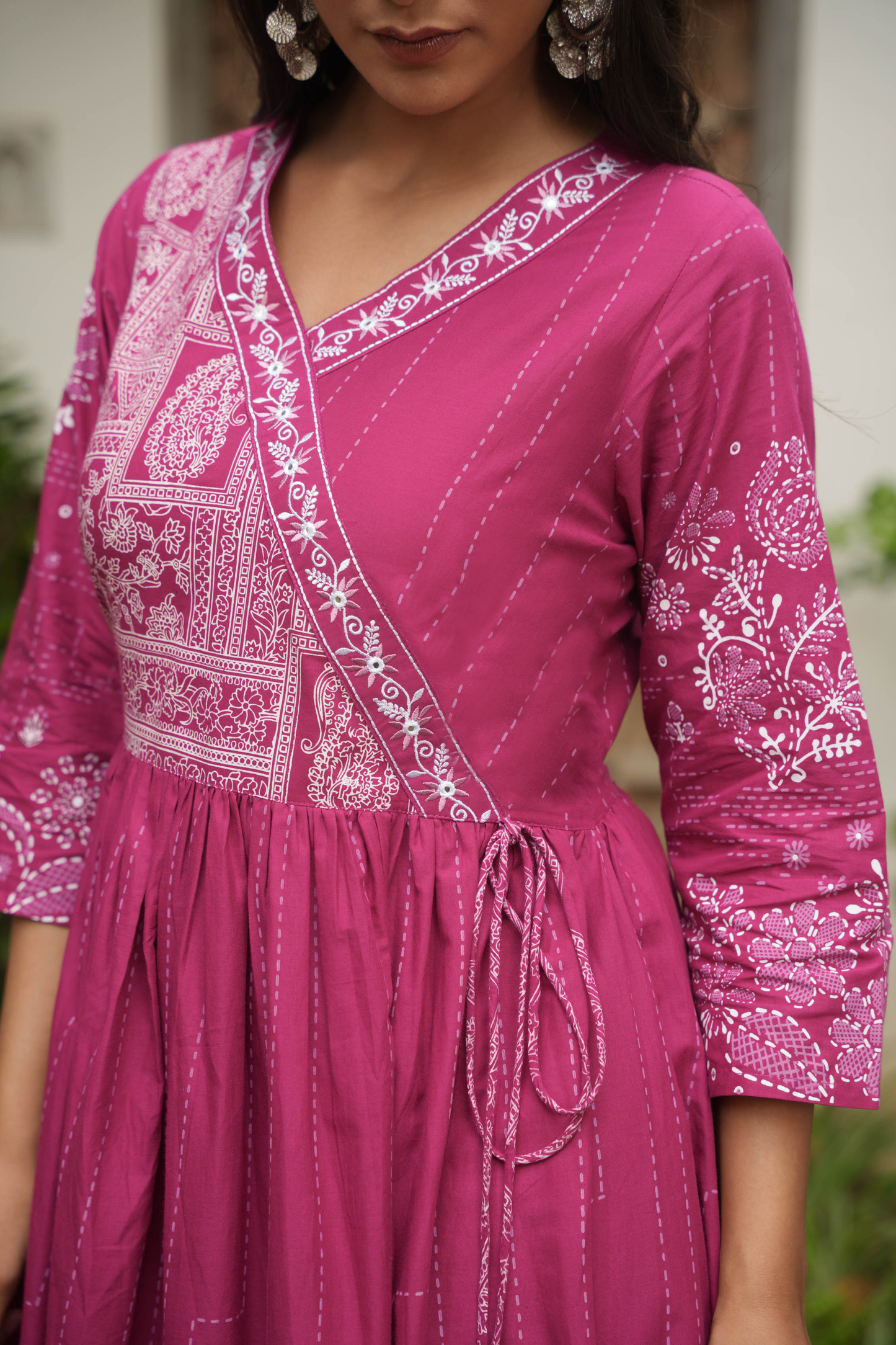 Embroidered Soft Cotton Placement Print Angrakha Purple Kurta