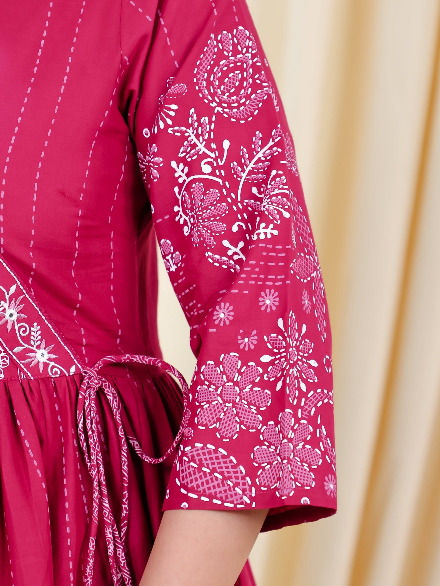 Embroidered Soft Cotton Placement Print Angrakha Purple Kurta