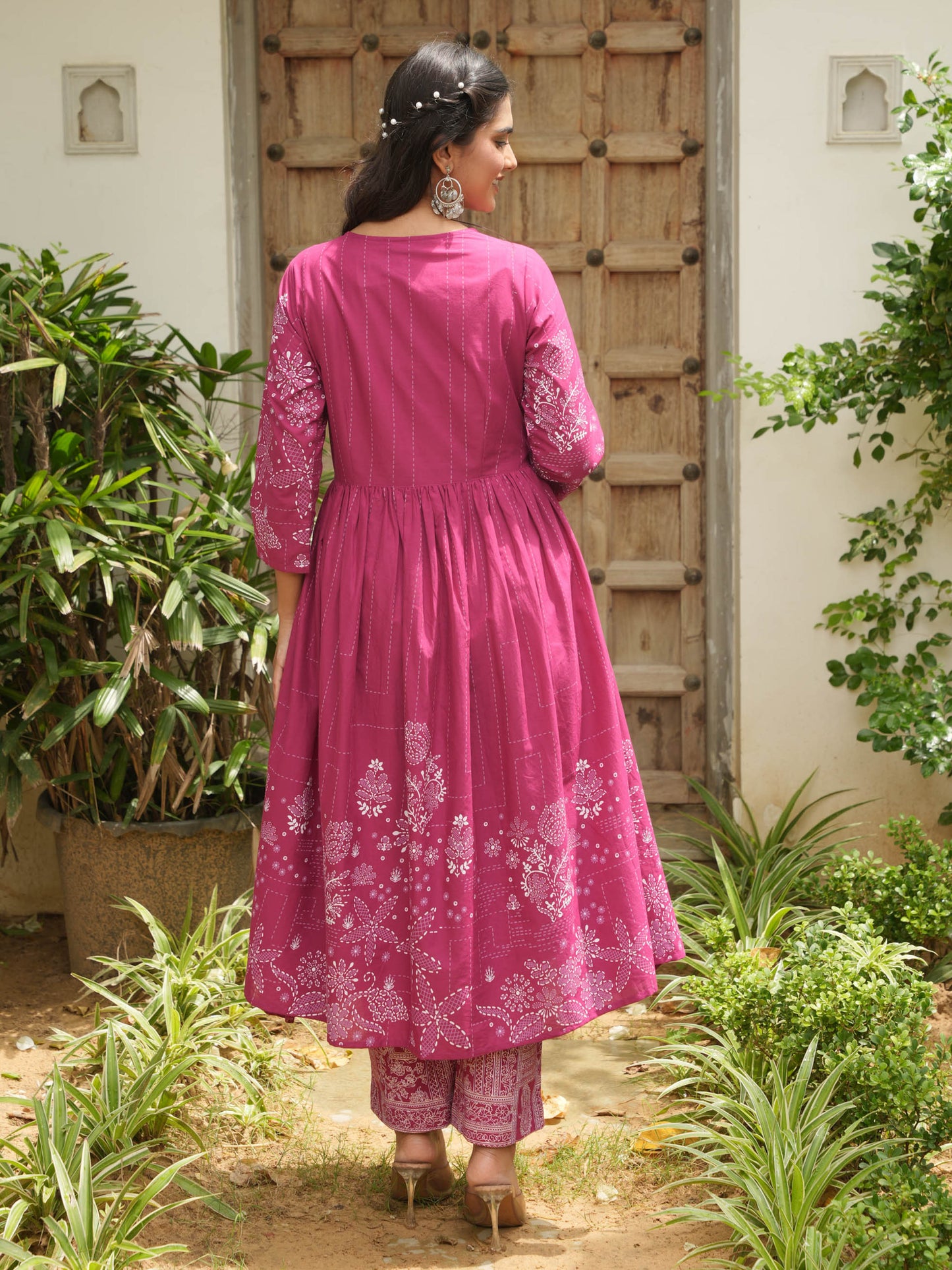 Embroidered Soft Cotton Placement Print Angrakha Purple Kurta