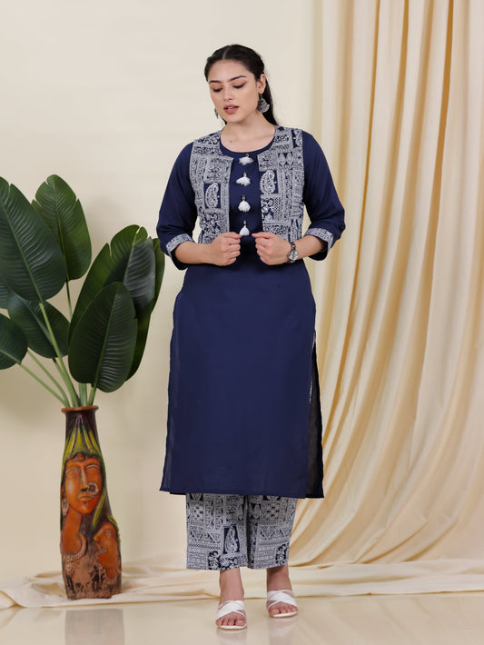 Soft Cotton Placement Print Blue Jacket