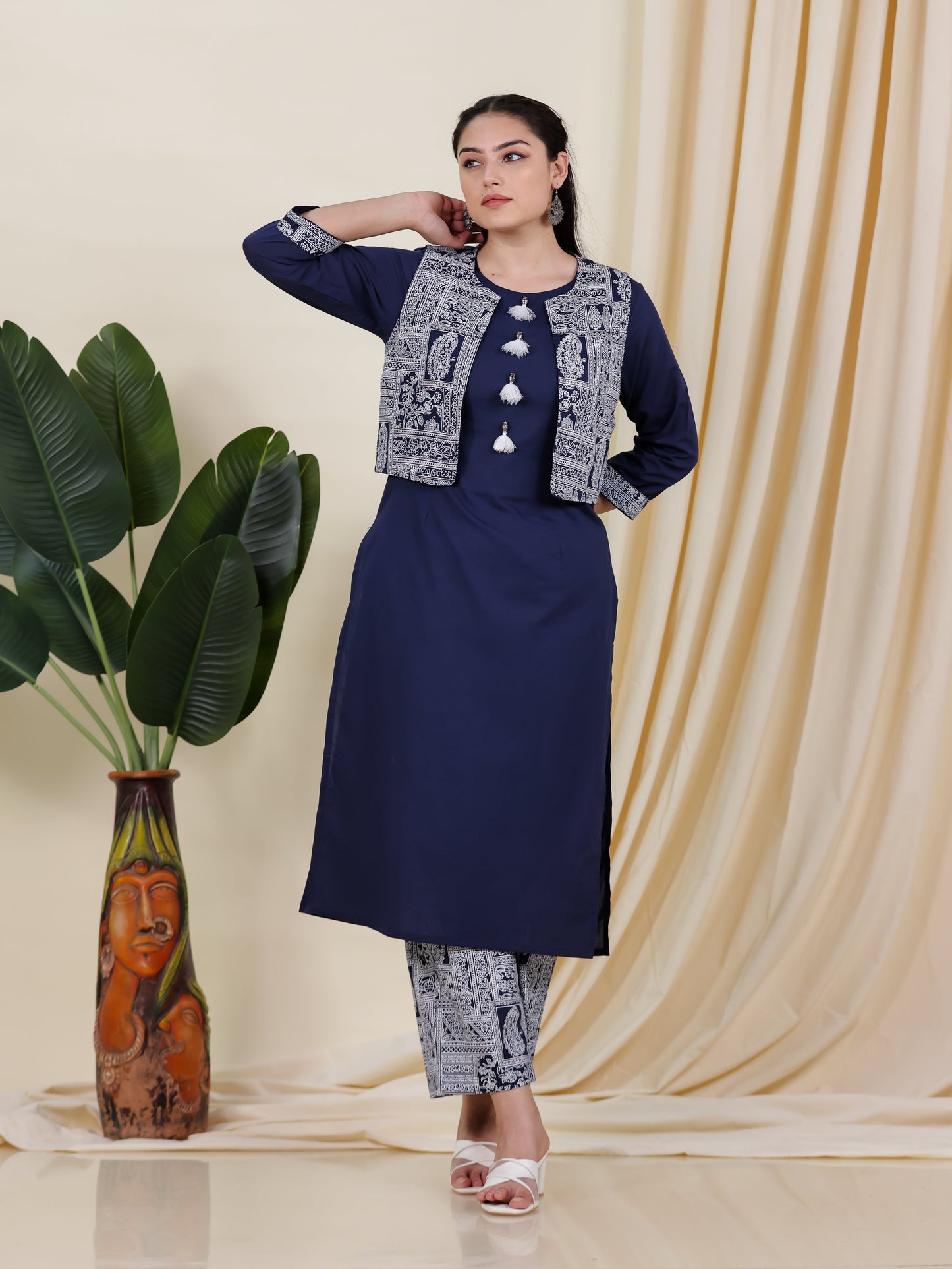 Soft Cotton Solid Straight Blue Kurta