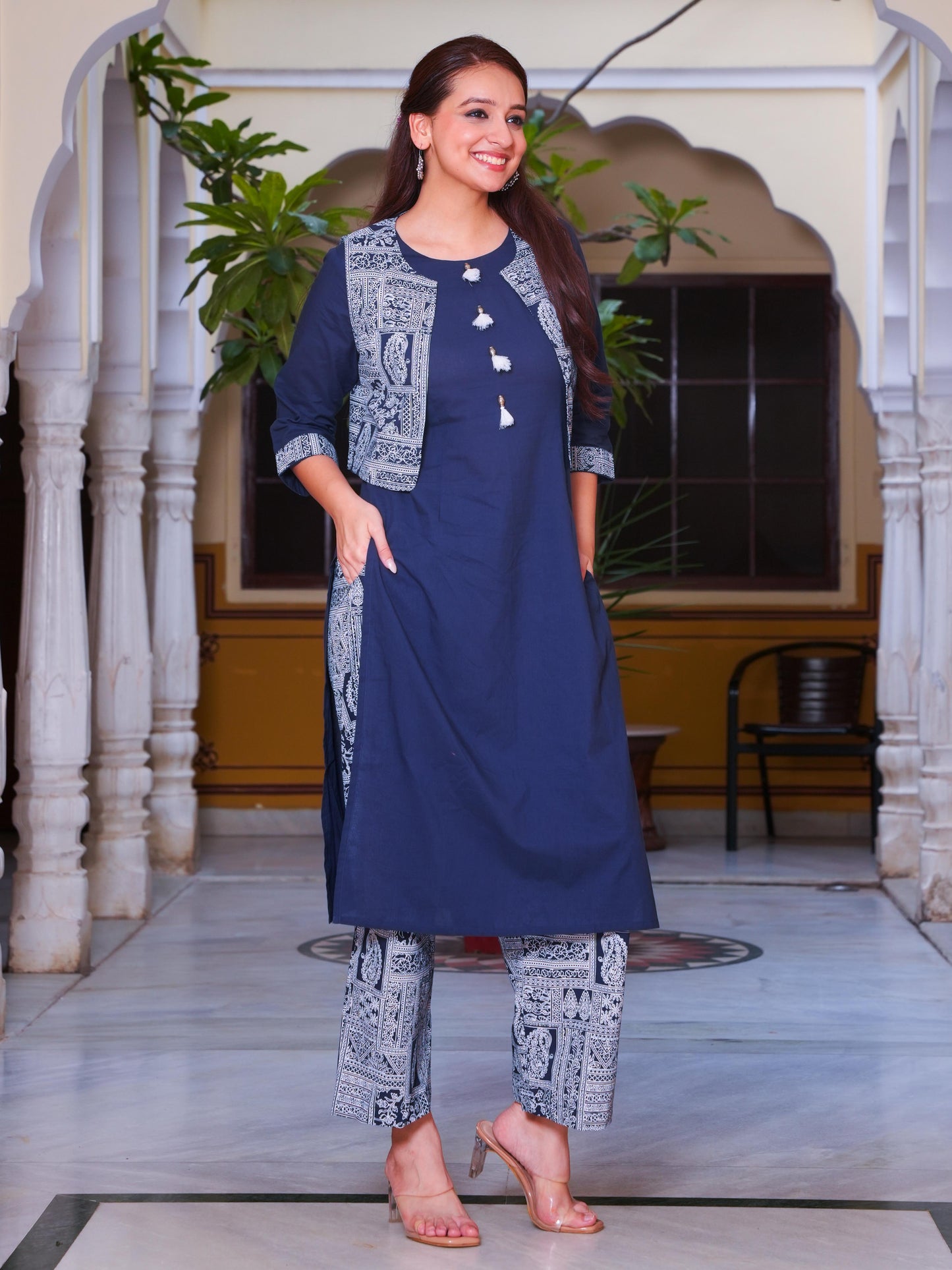 Soft Cotton Solid Straight Blue Kurta
