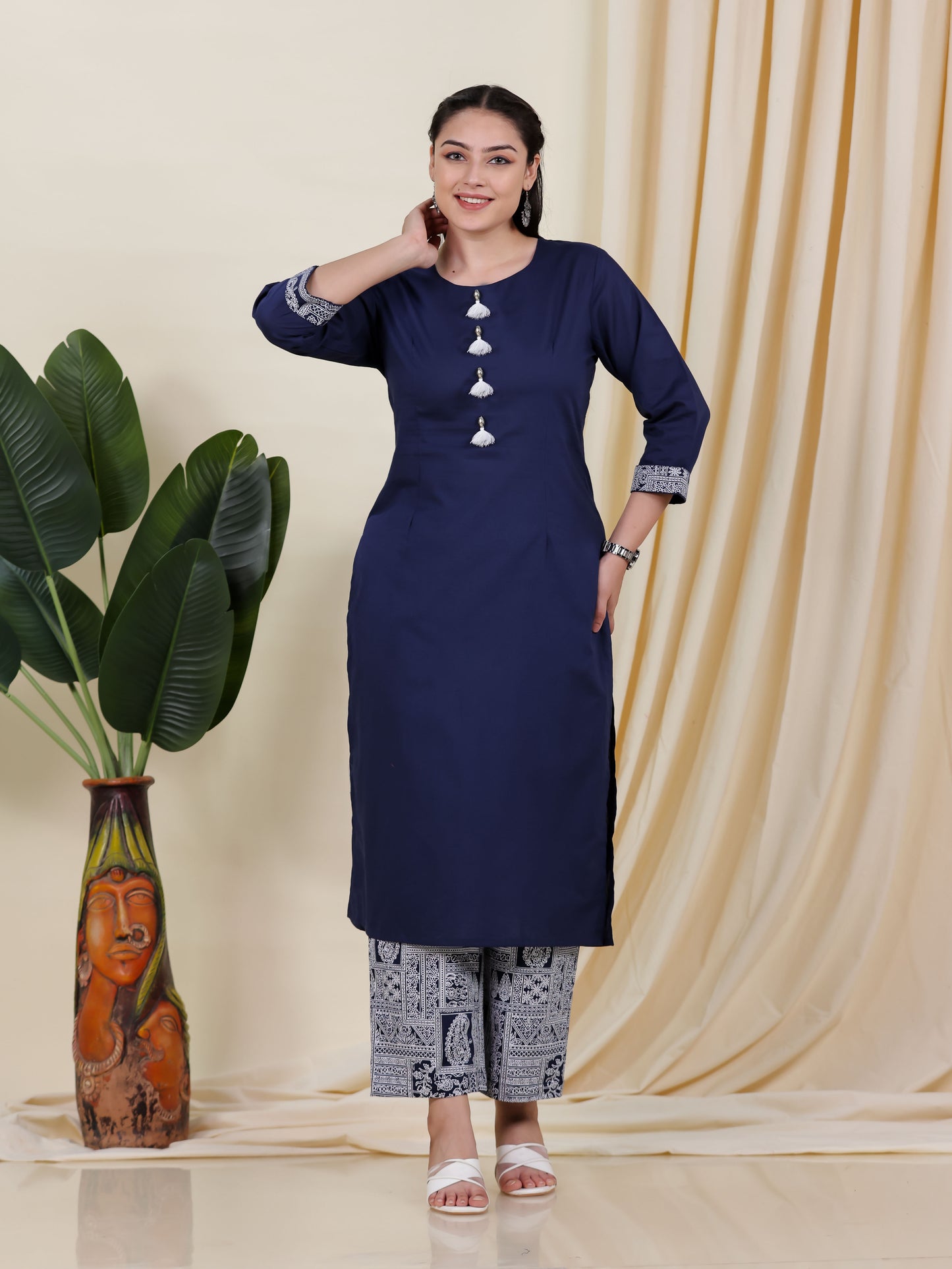 Soft Cotton Solid Straight Blue Kurta