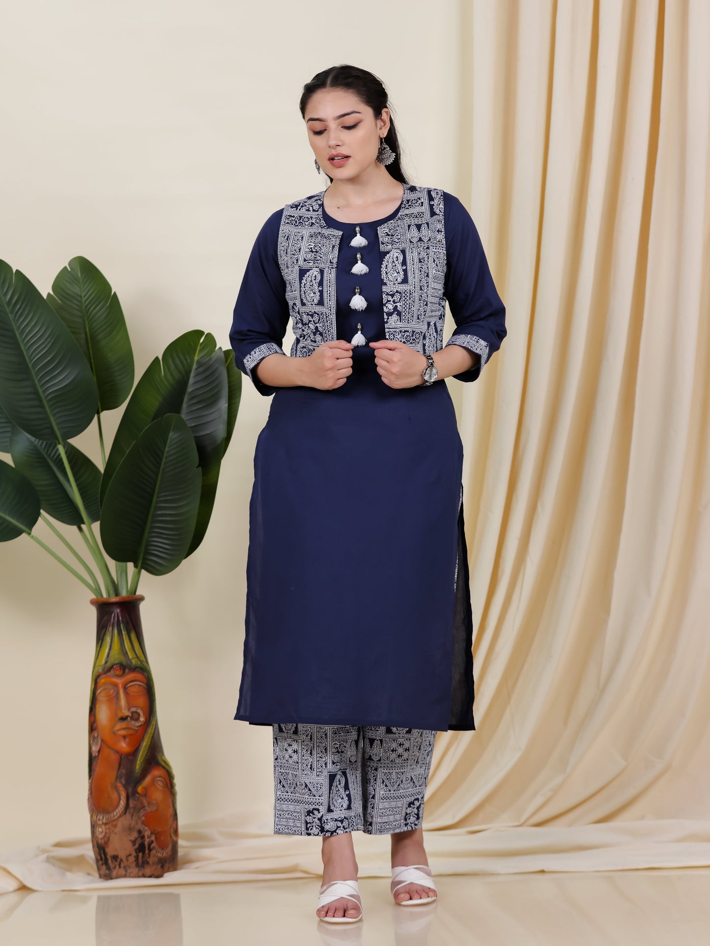 Soft Cotton Solid Straight Blue Kurta