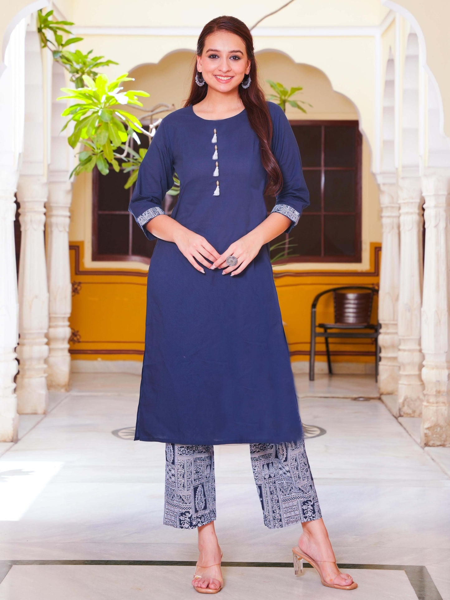 Soft Cotton Solid Straight Blue Kurta