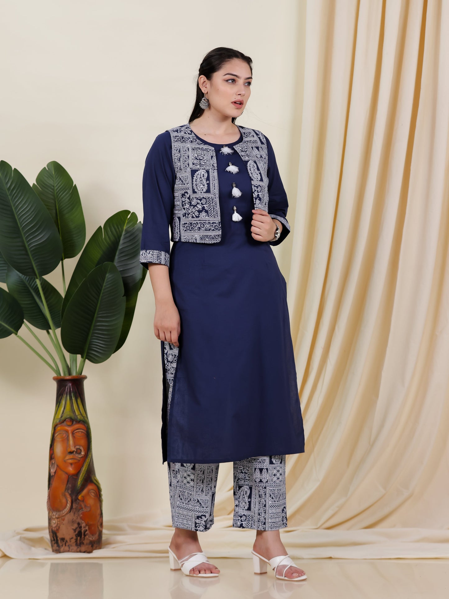 Soft Cotton Solid Straight Blue Kurta