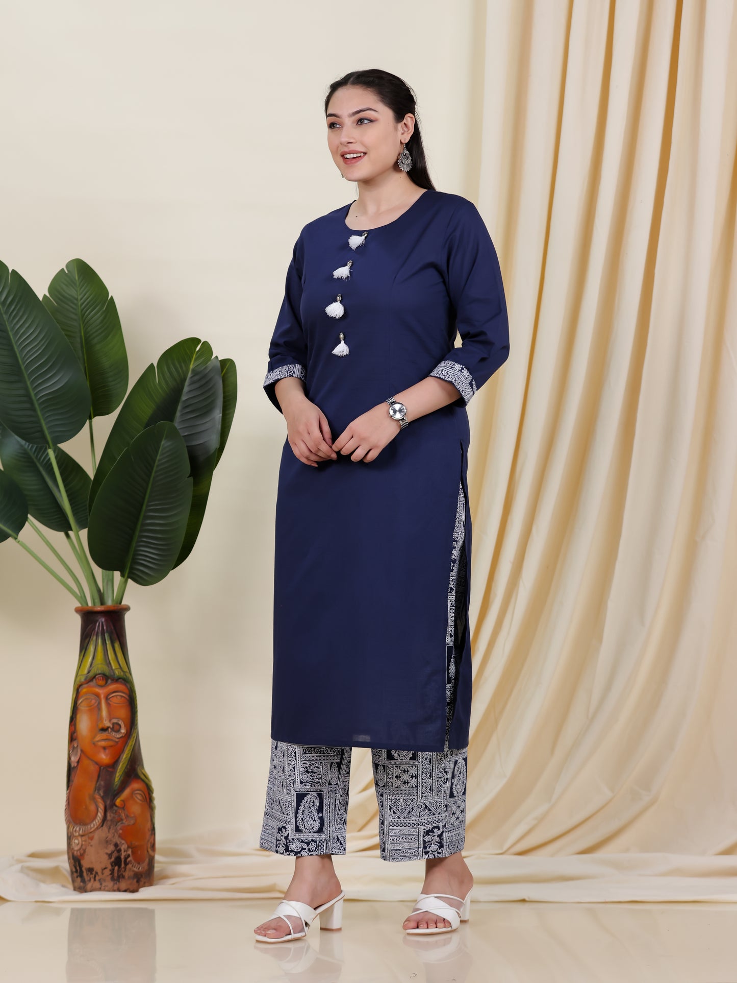 Soft Cotton Solid Straight Blue Kurta