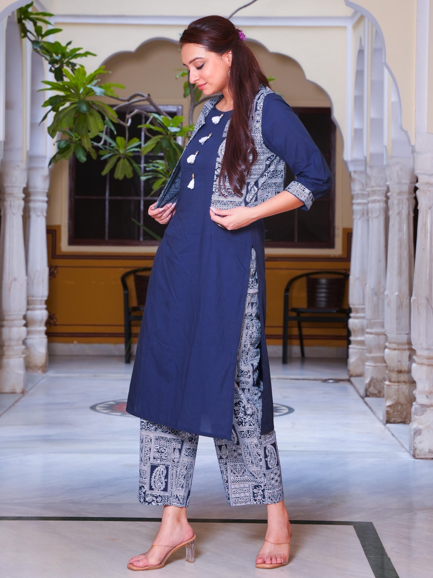 Soft Cotton Solid Straight Blue Kurta