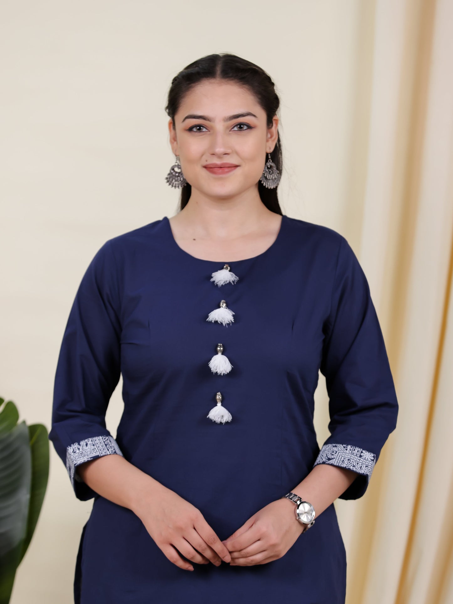 Soft Cotton Solid Straight Blue Kurta