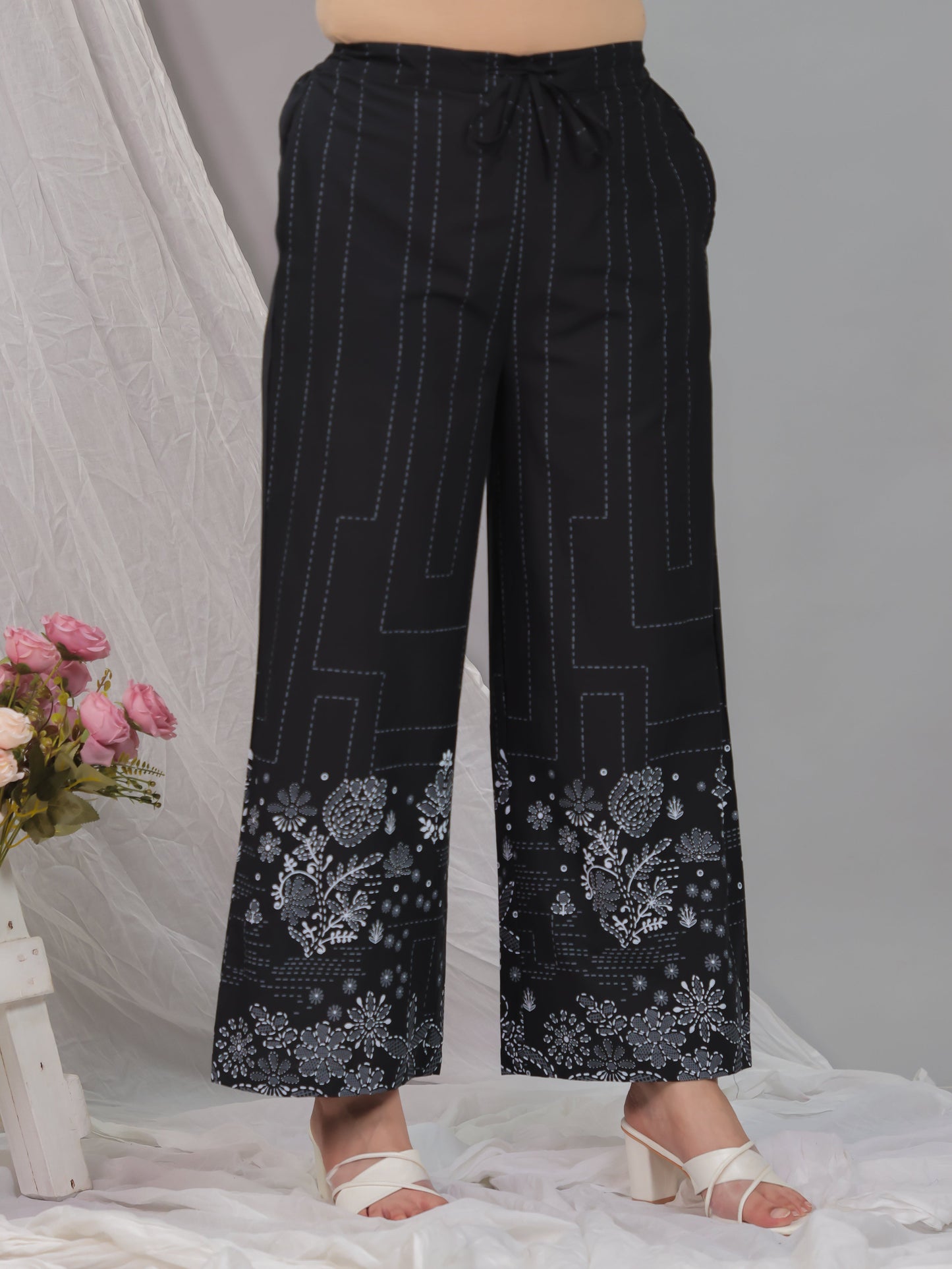Soft Cotton Placement Print Kaftan Black Kurta
