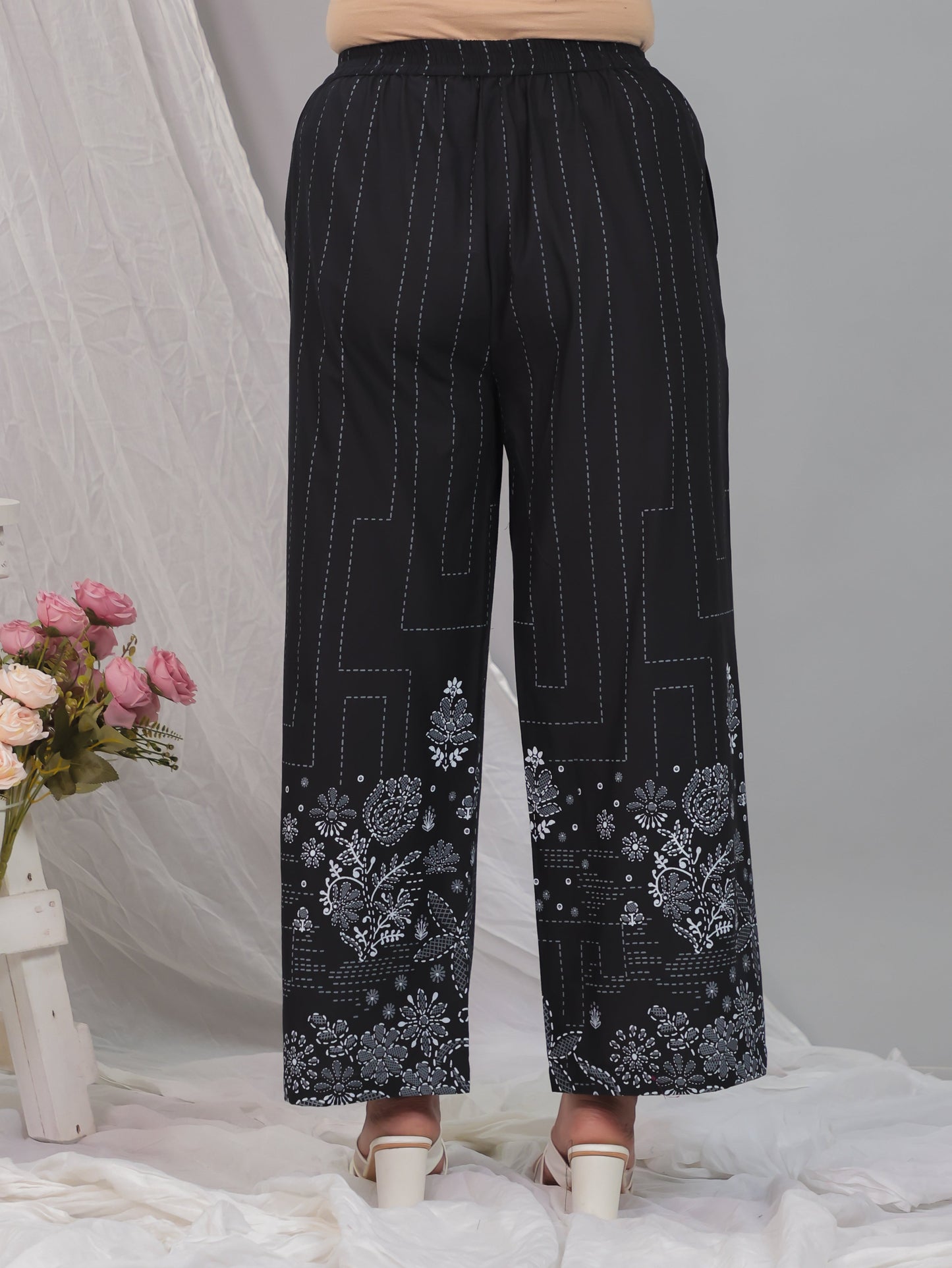Soft Cotton Placement Print Kaftan Black Kurta