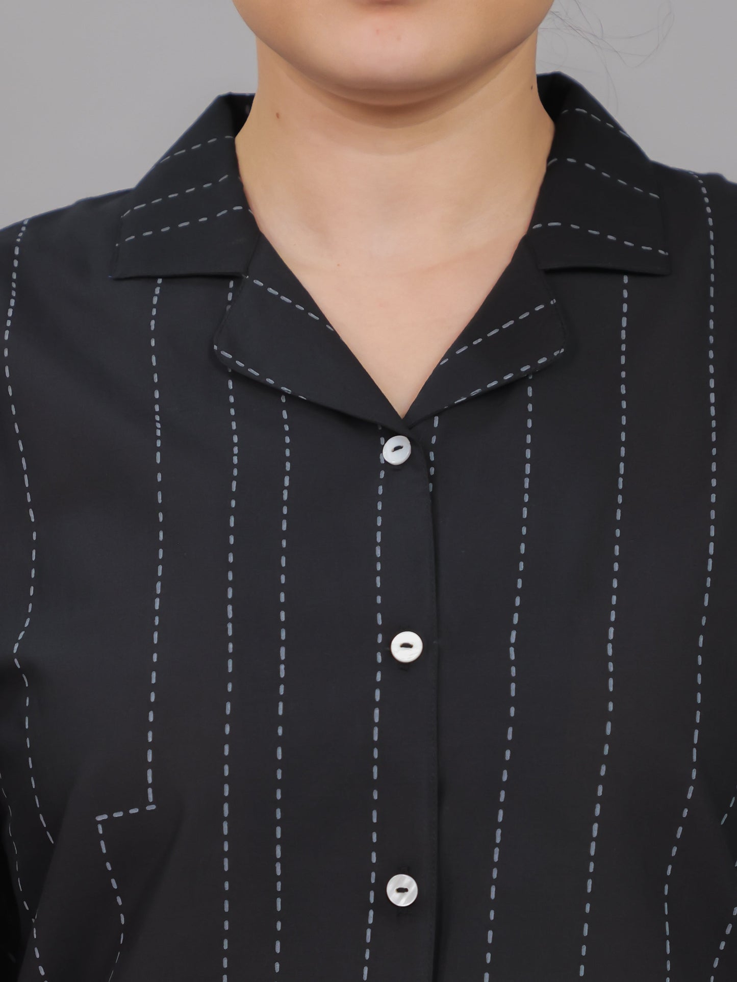 Soft Cotton Placement Print Kaftan Black Kurta