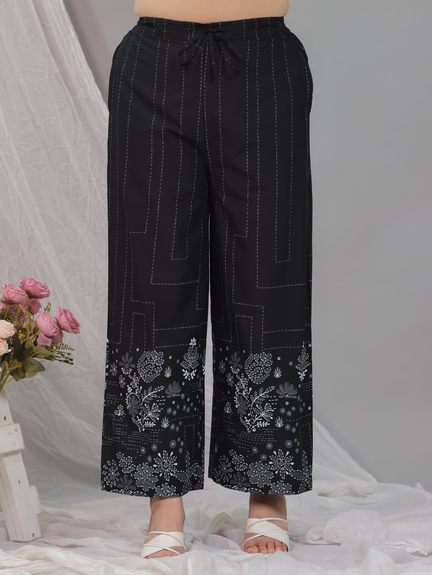 Soft Cotton Placement Print Kaftan Black Kurta