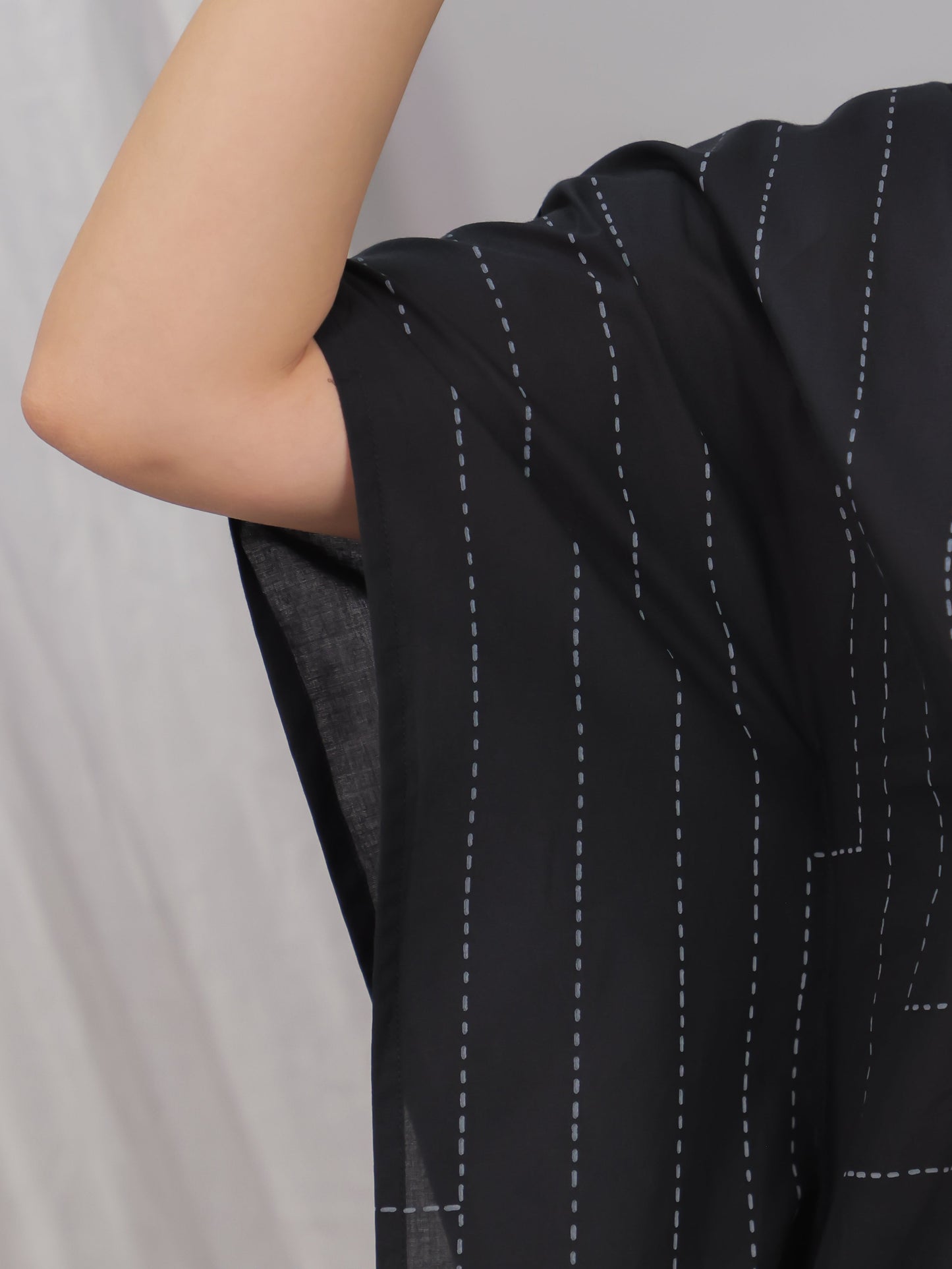 Soft Cotton Placement Print Kaftan Black Kurta