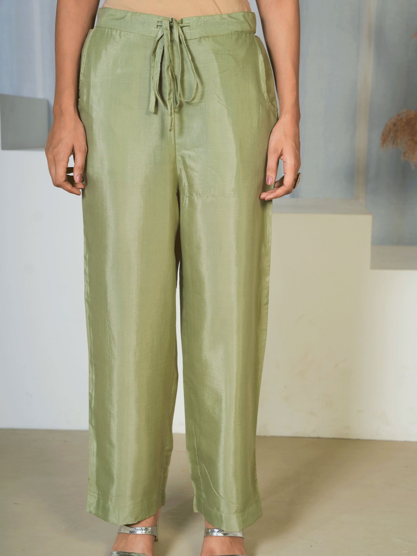 Chanderi Floral Straight Green Kurta