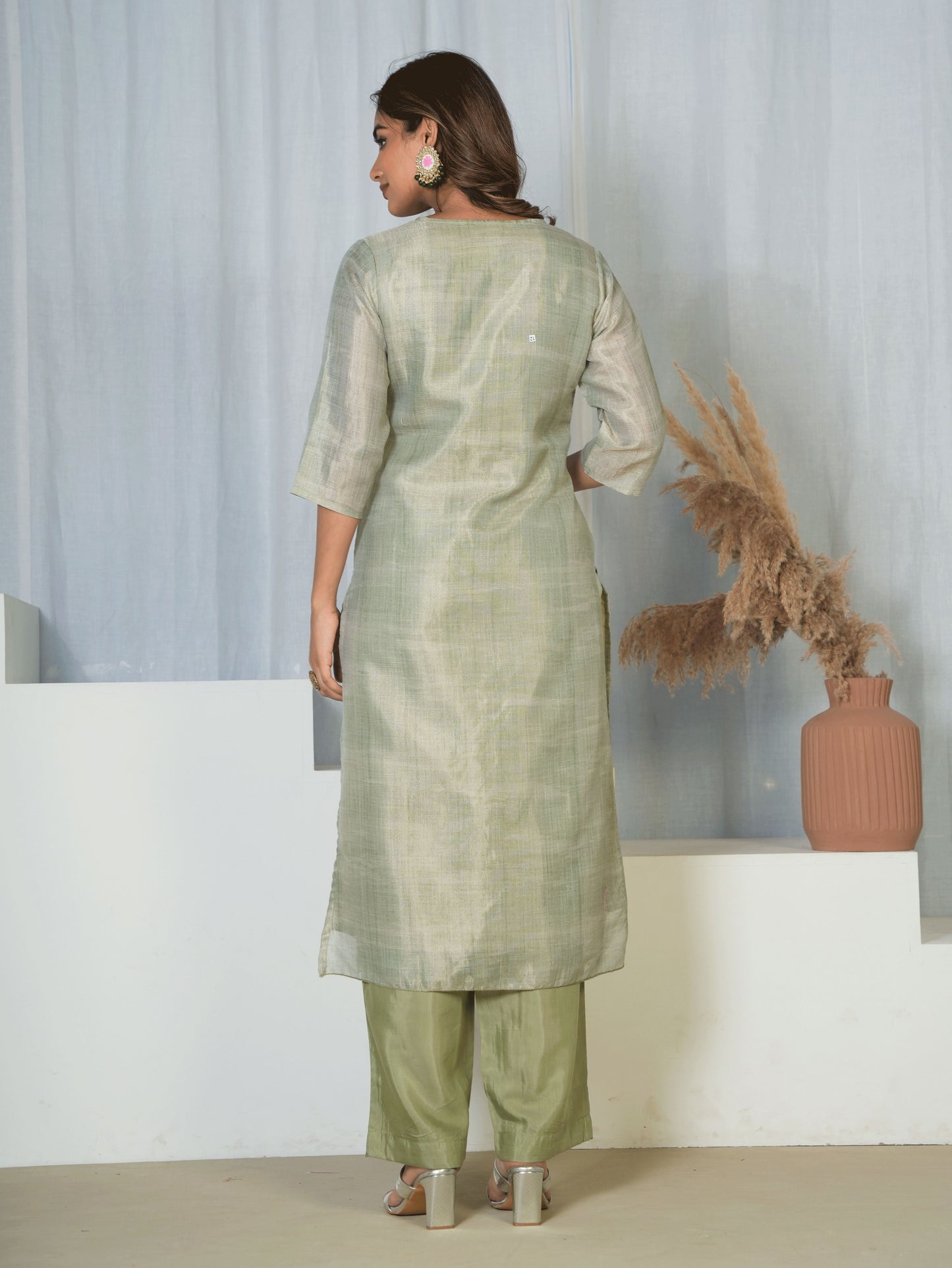 Chanderi Floral Straight Green Kurta
