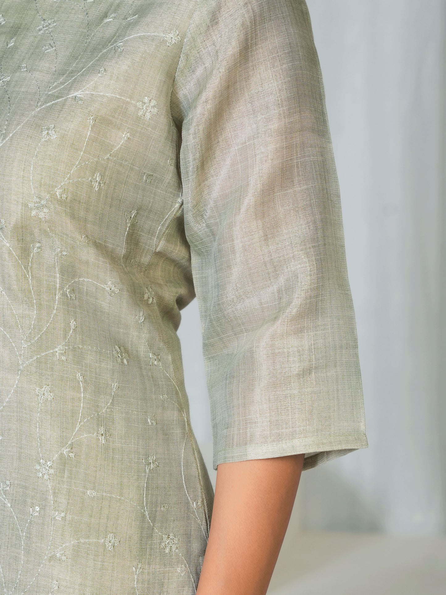Chanderi Floral Straight Green Kurta