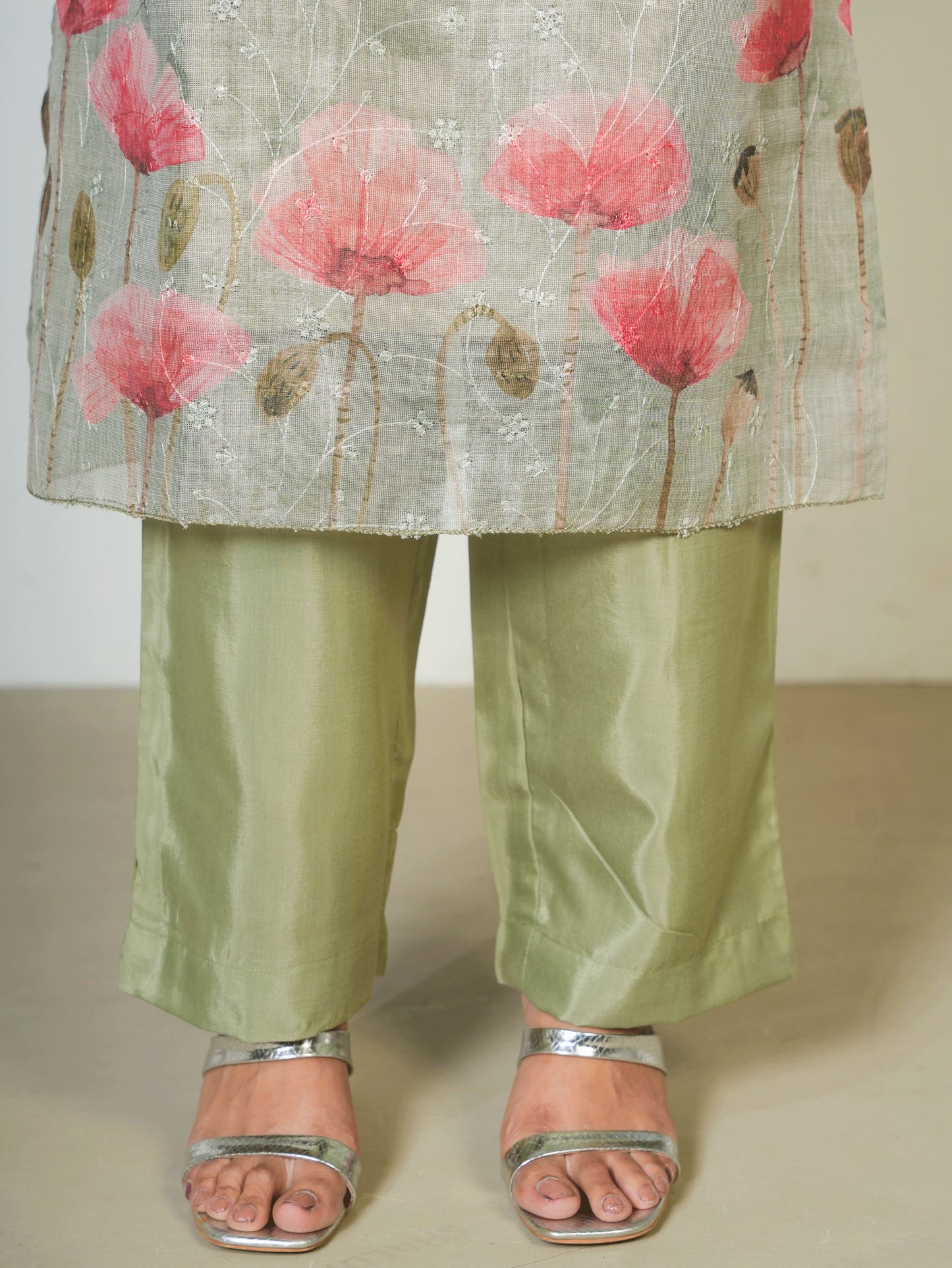 Chanderi Floral Straight Green Kurta