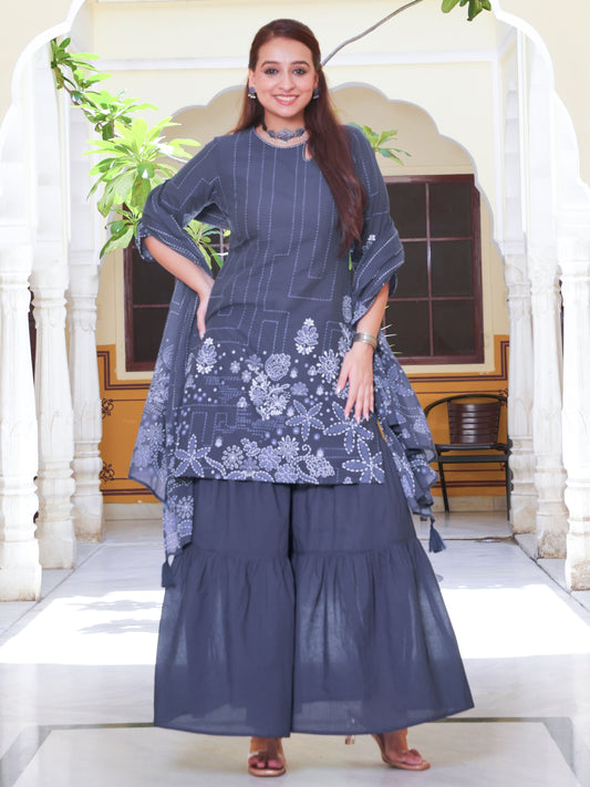 Cotton Voile Floral Blue Dupatta