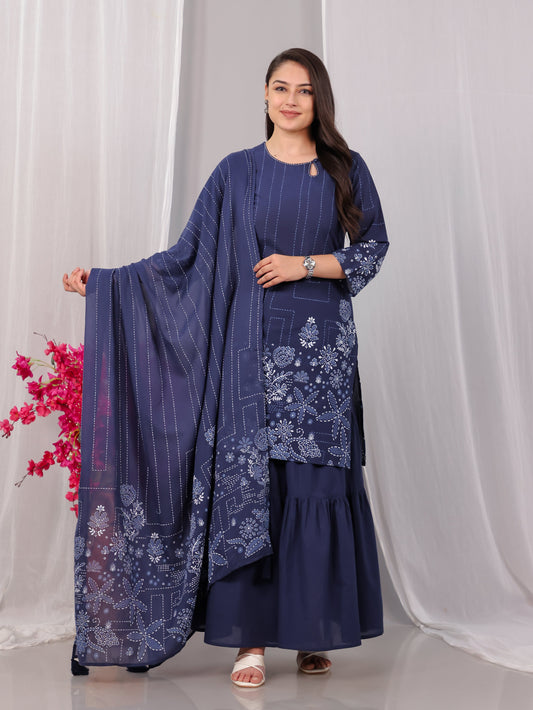Cotton Voile Floral Blue Dupatta