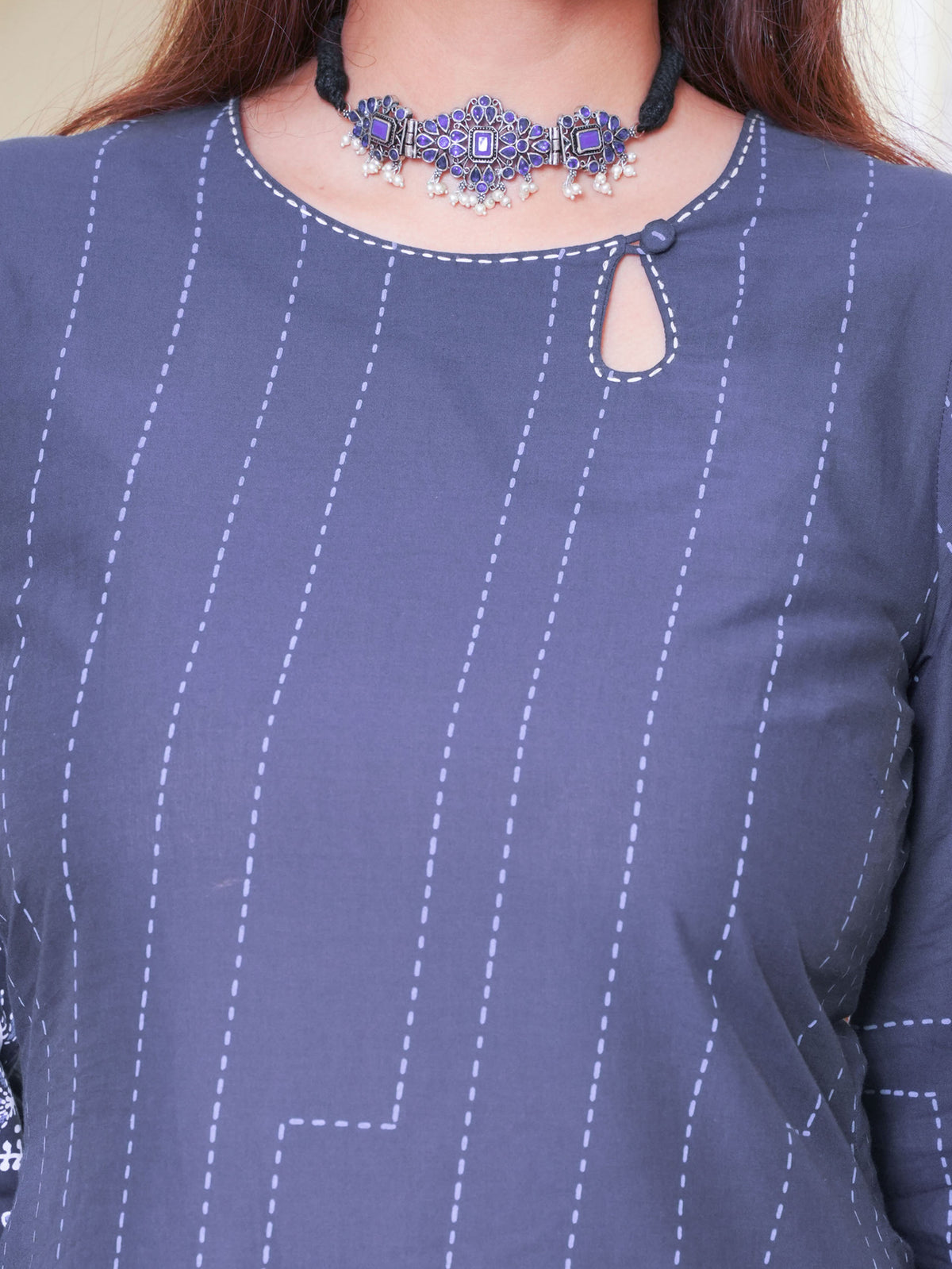 Embroidered Soft Cotton Placement Print Straight Blue Kurta