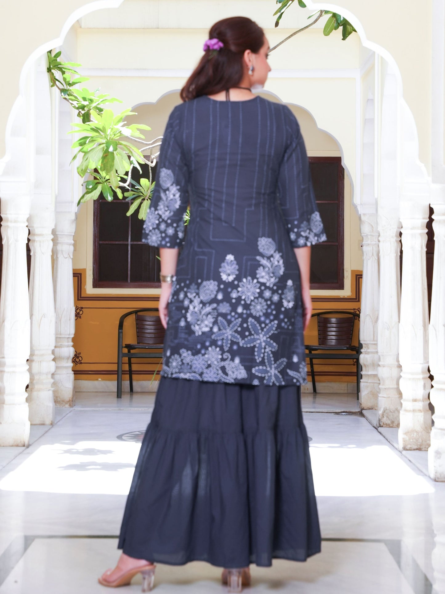 Embroidered Soft Cotton Placement Print Straight Blue Kurta