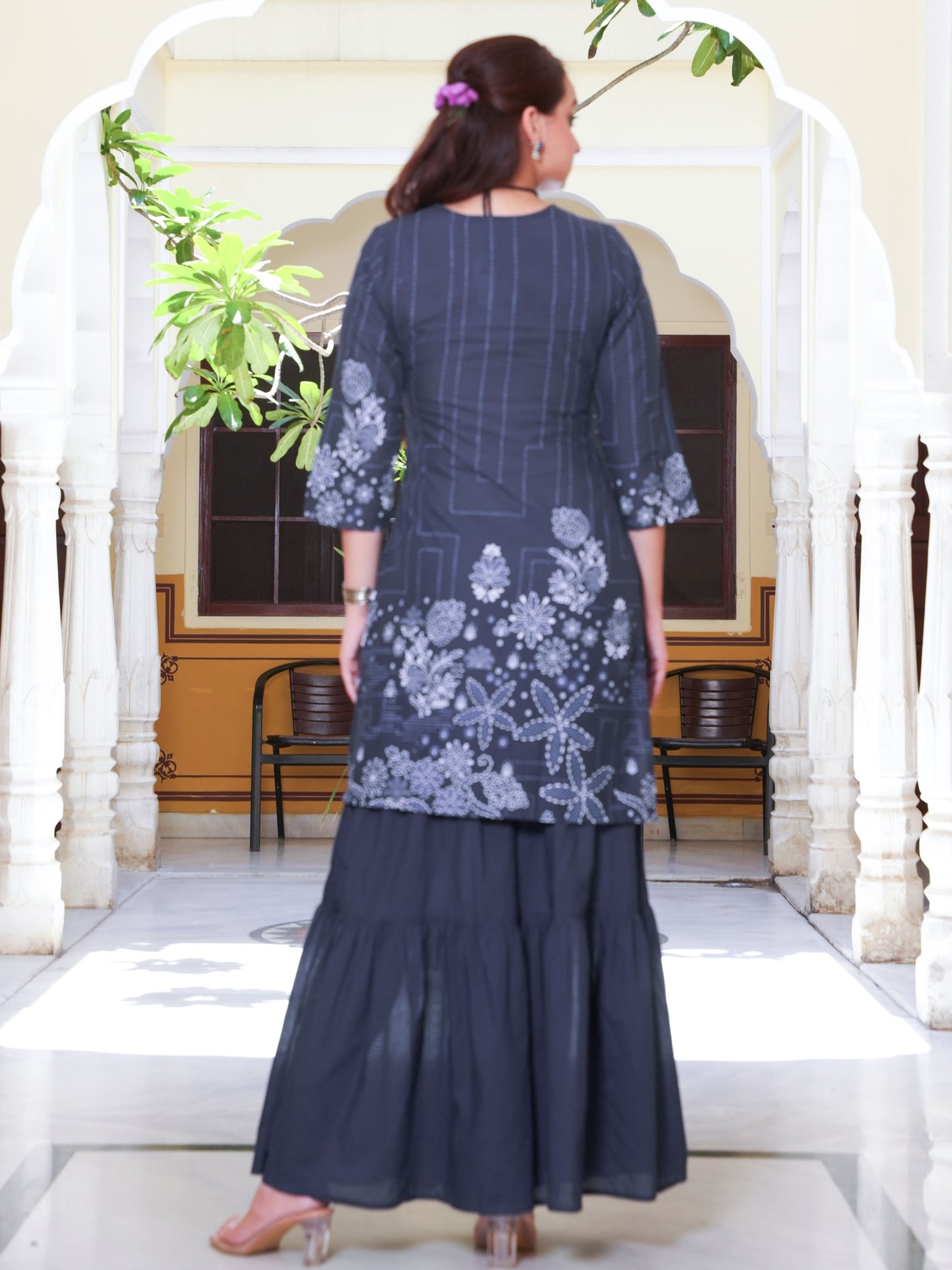 Embroidered Soft Cotton Placement Print Straight Blue Kurta