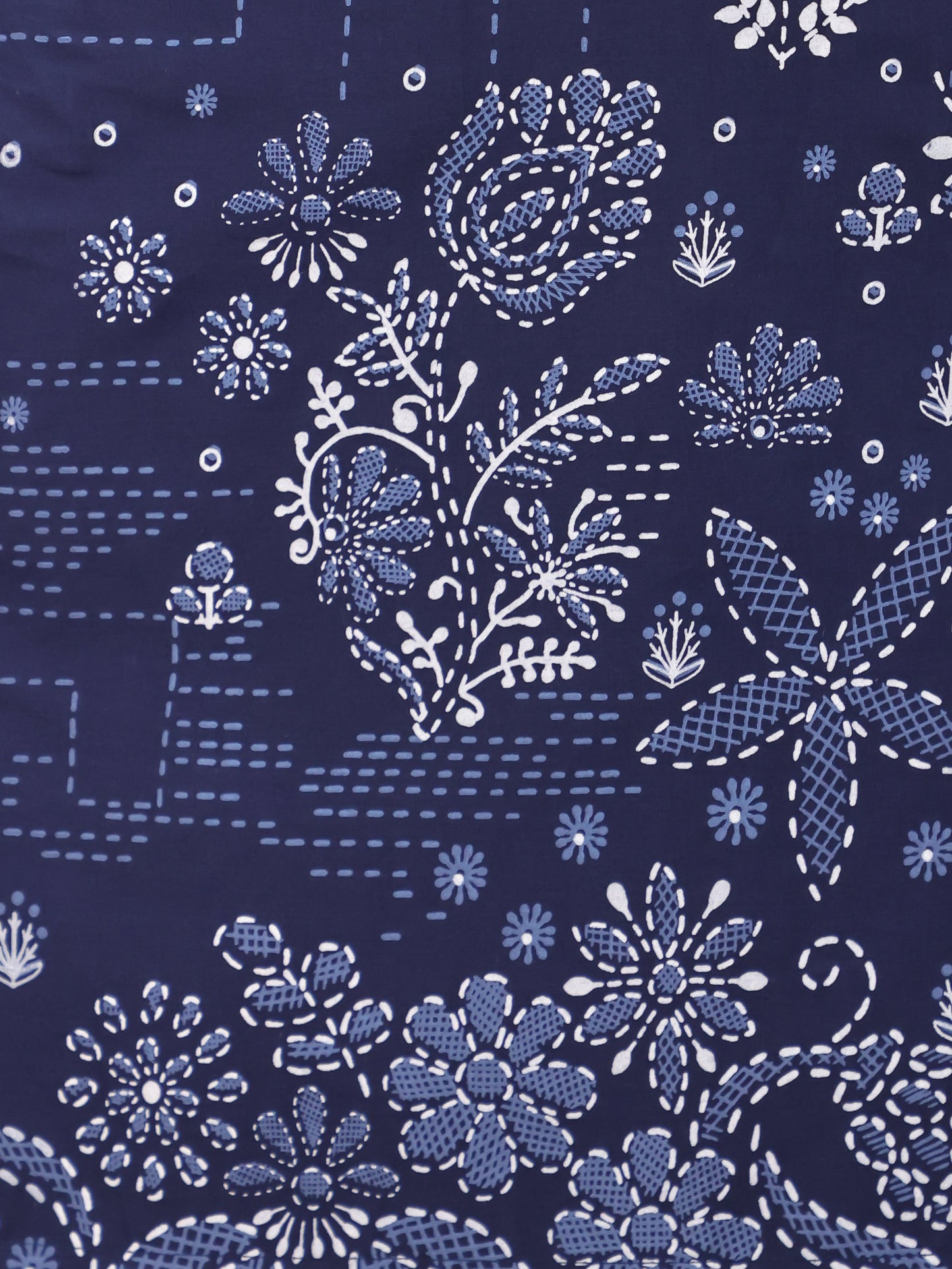 Embroidered Soft Cotton Placement Print Straight Blue Kurta