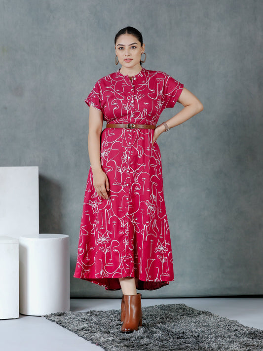 Soft Cotton Abstract A-line Pink Dress