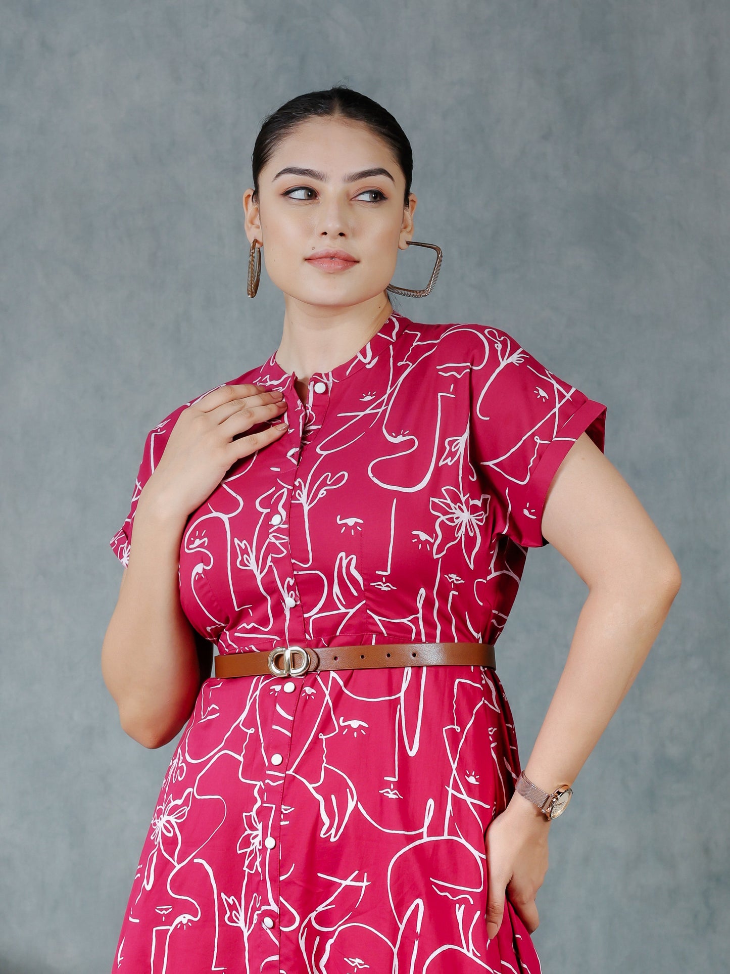 Soft Cotton Abstract A-line Pink Dress