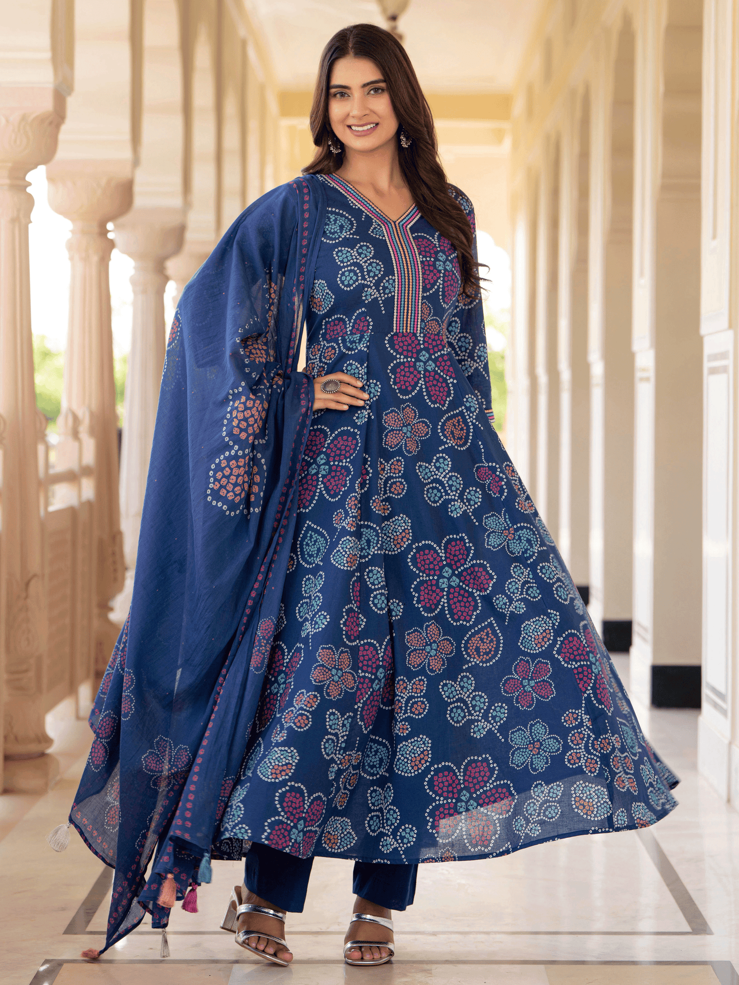Cotton Voile Floral Blue Dupatta