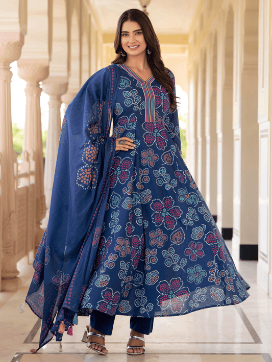 Cotton Voile Floral Blue Dupatta