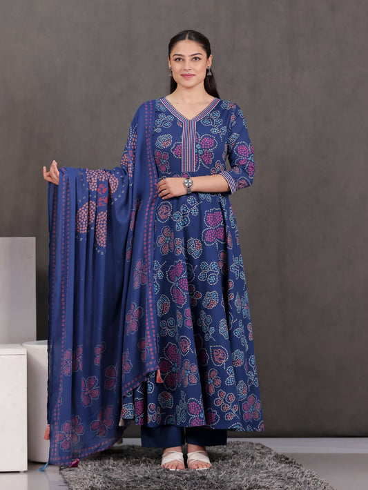Cotton Voile Floral Blue Dupatta