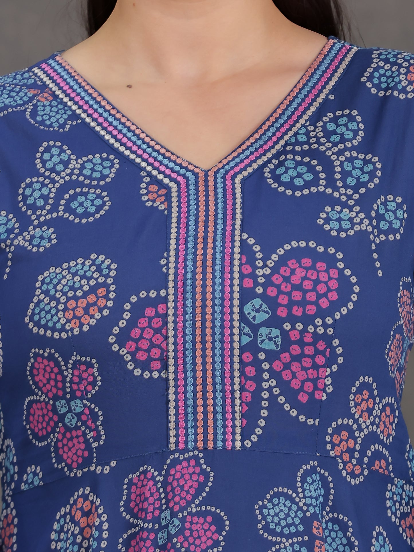 Embroidered Soft Cotton Floral Anarkali Blue Kurta