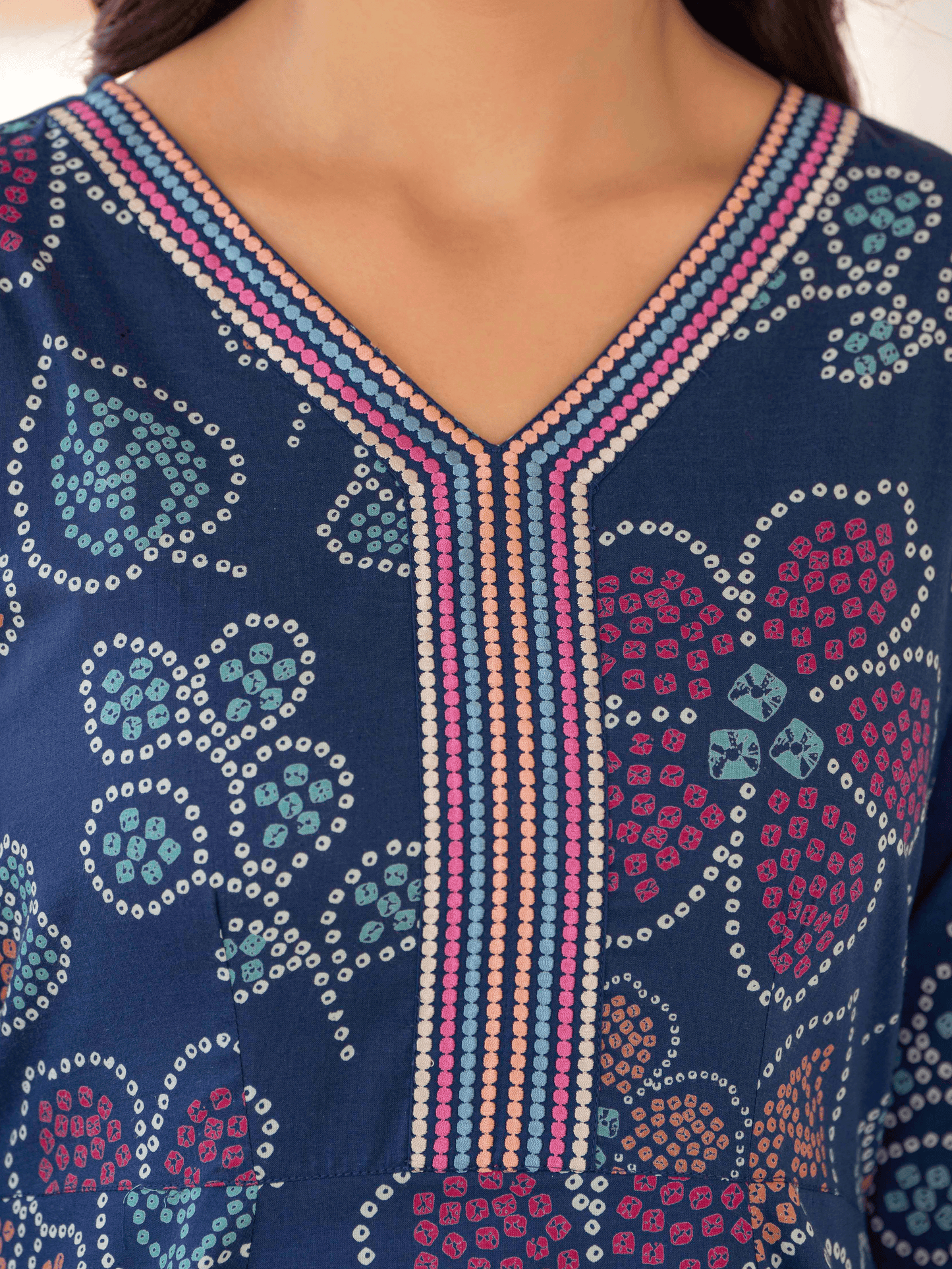 Embroidered Soft Cotton Floral Anarkali Blue Kurta