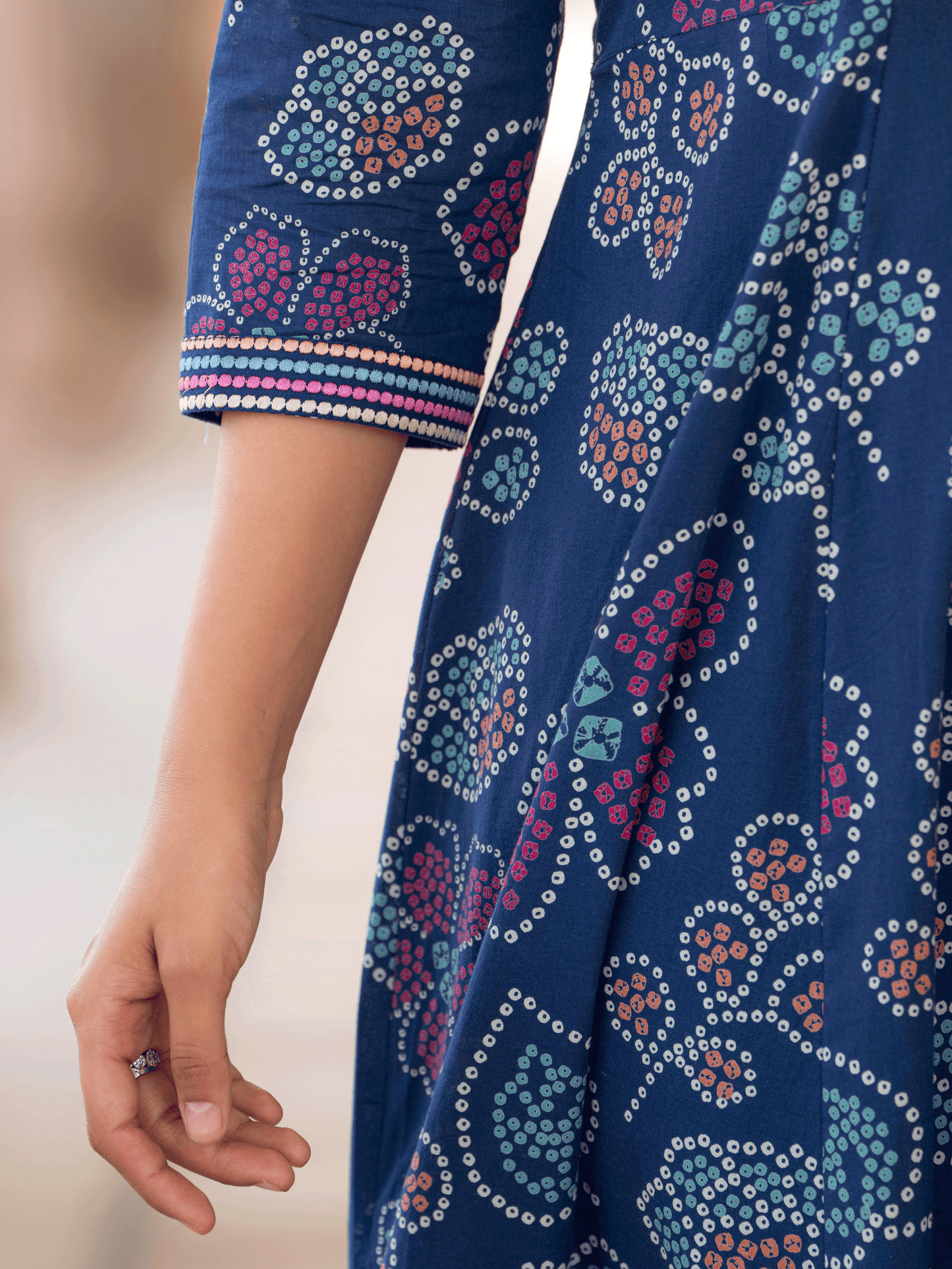 Embroidered Soft Cotton Floral Anarkali Blue Kurta