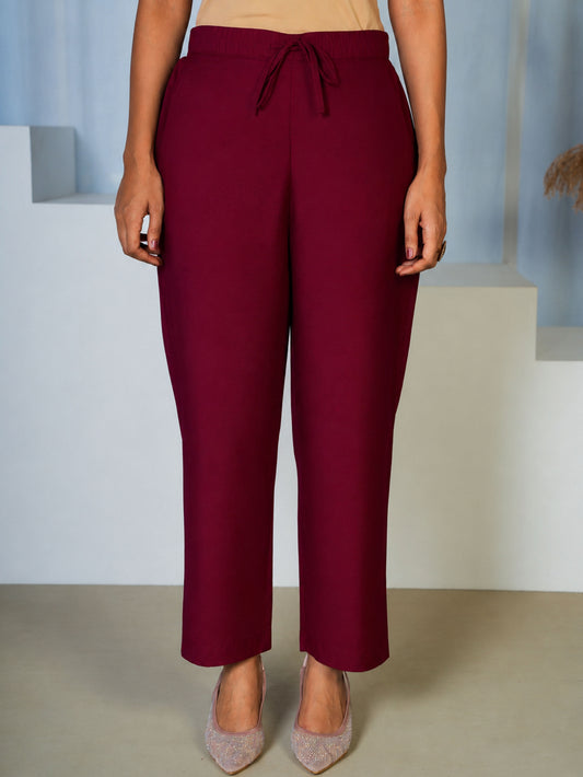 Blended Silk Solid Purple Straight Trousers