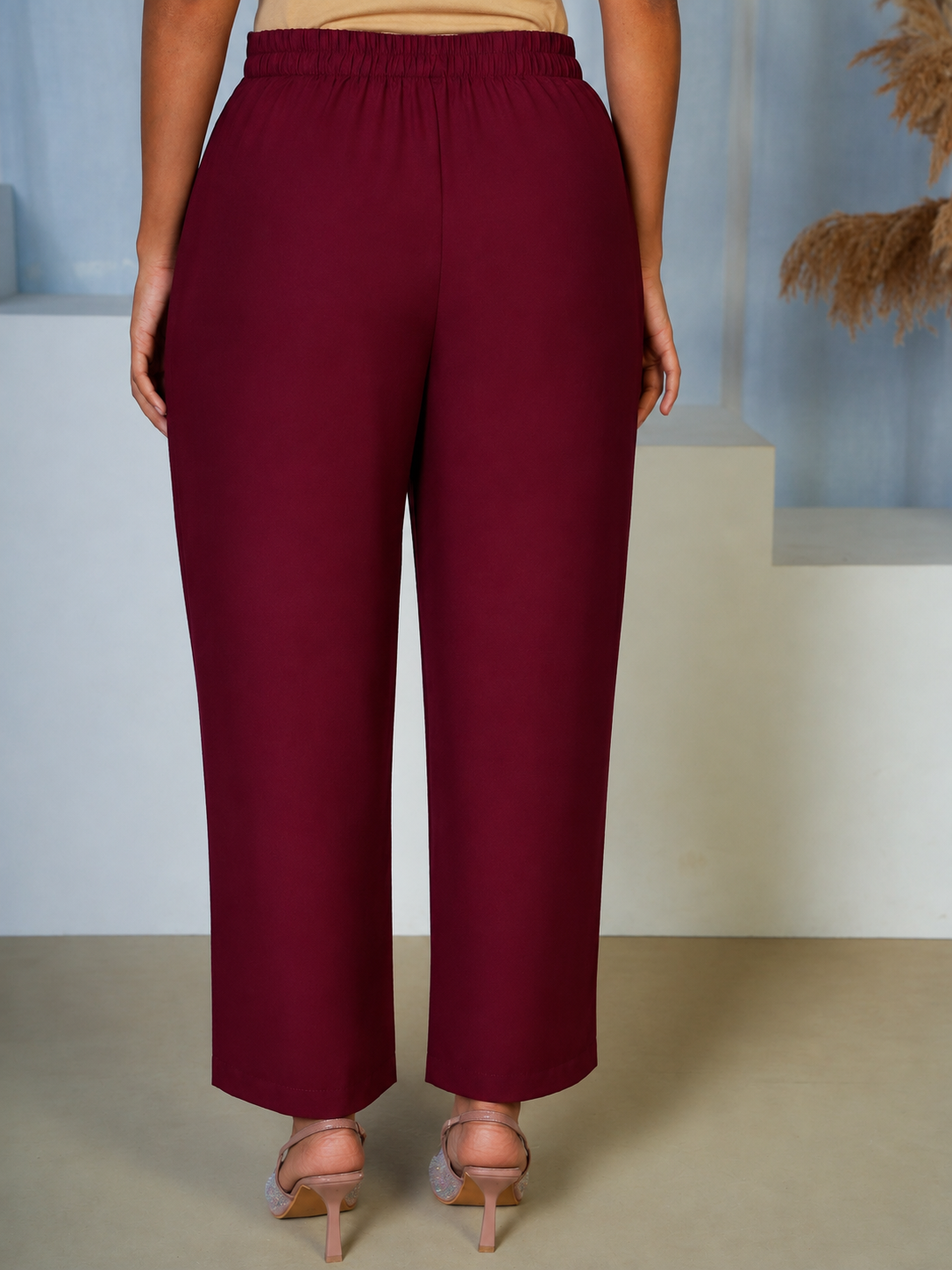 Blended Silk Solid Purple Straight Trousers