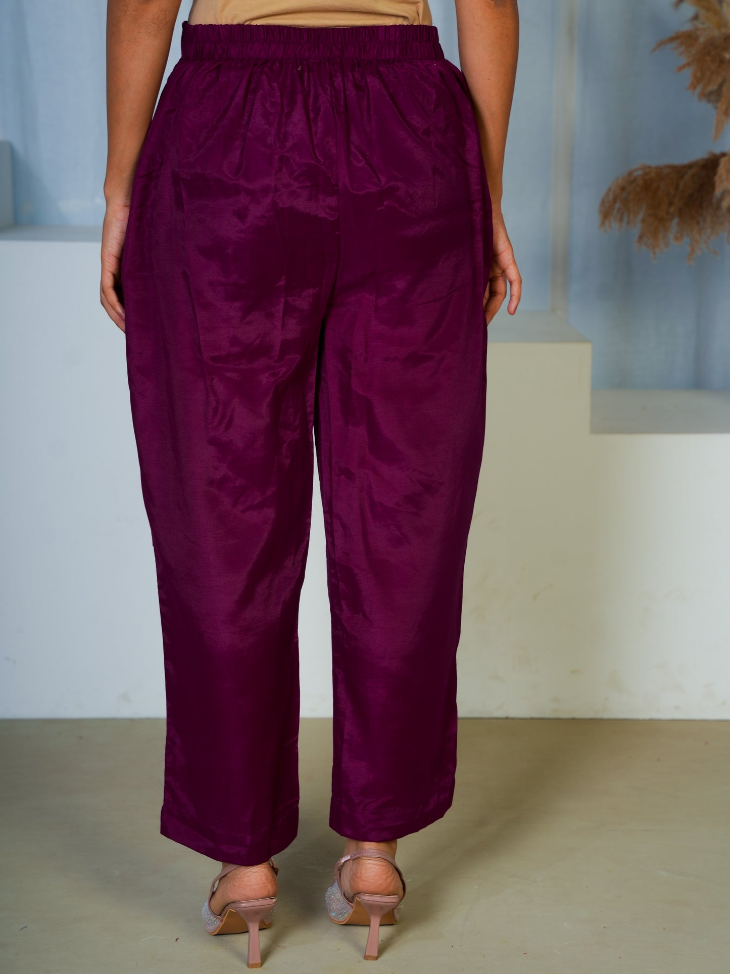Embroidered Blended Silk Solid Straight Purple Kurta