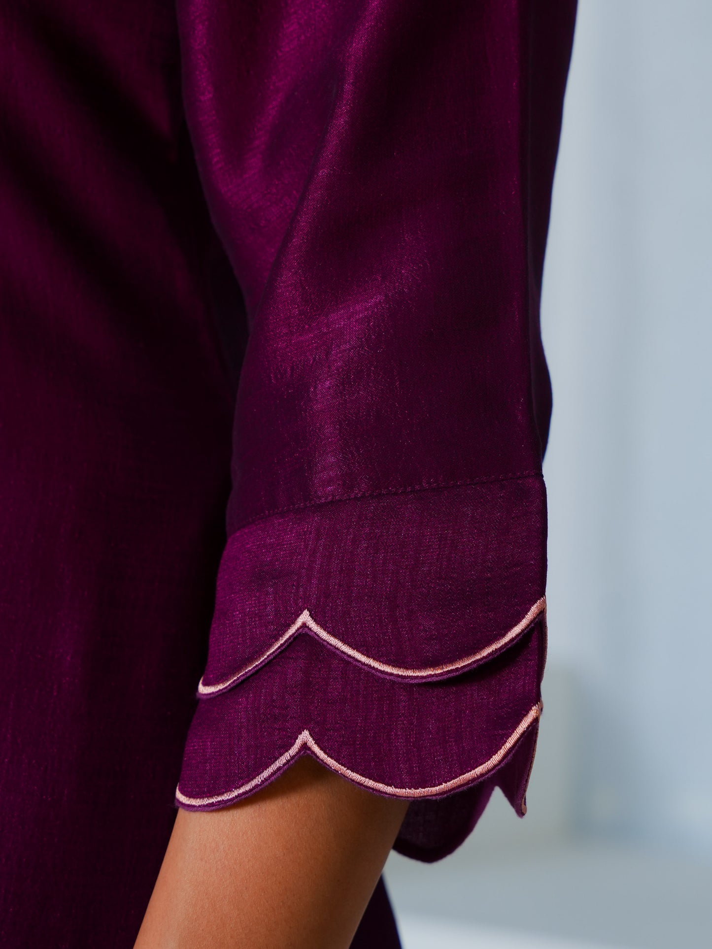 Embroidered Blended Silk Solid Straight Purple Kurta