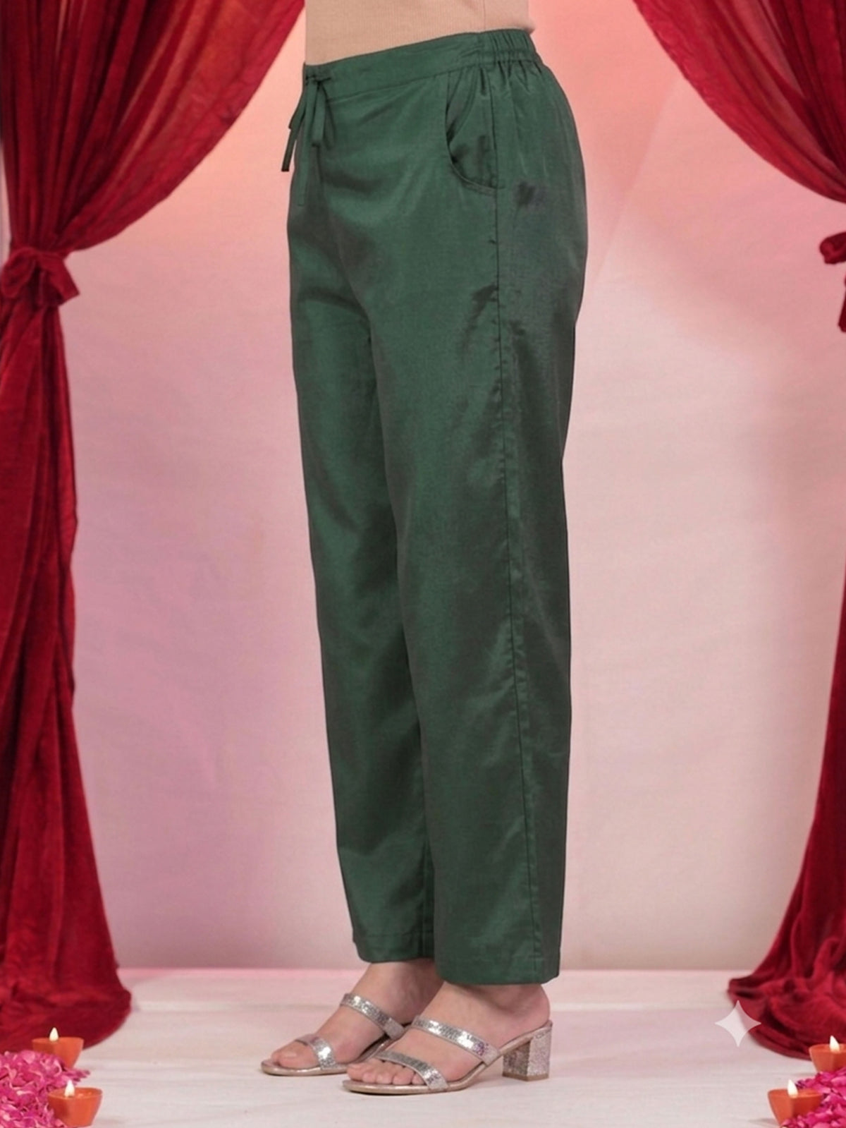 Embroidered Blended Silk Solid Straight Green Kurta