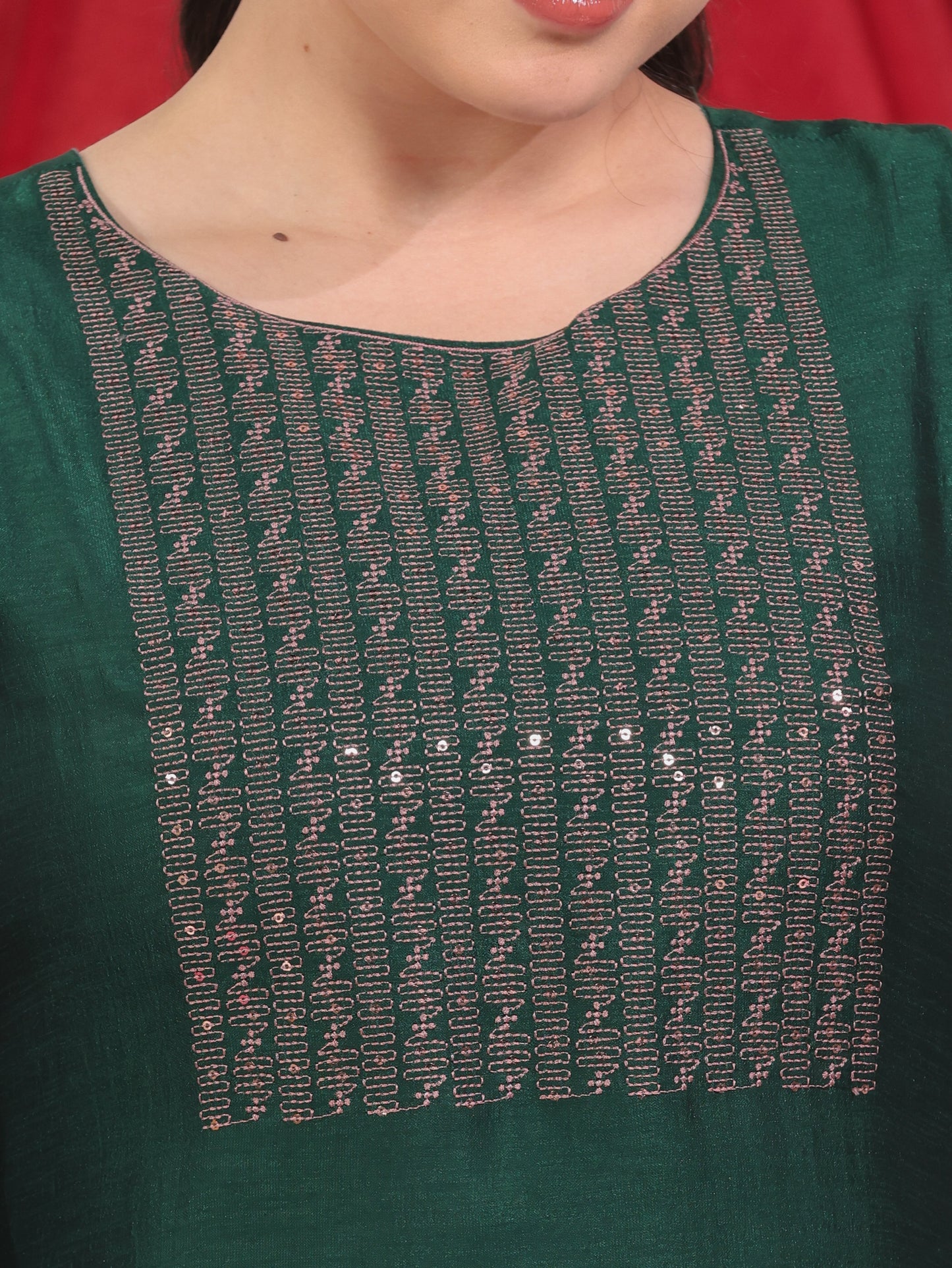Embroidered Poly Silk Solid Straight Green Kurta