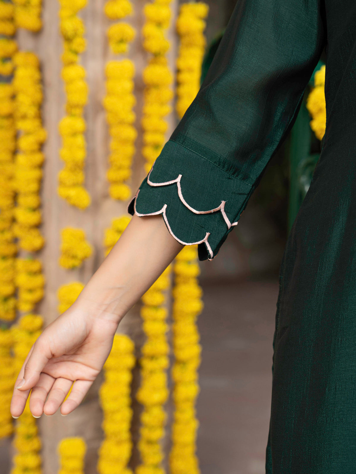 Embroidered Blended Silk Solid Straight Green Kurta