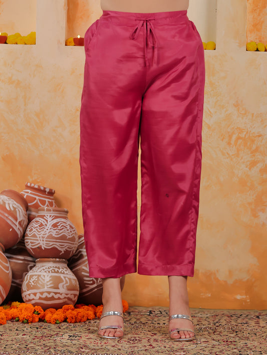 Chanderi Solid Pink Straight Trousers
