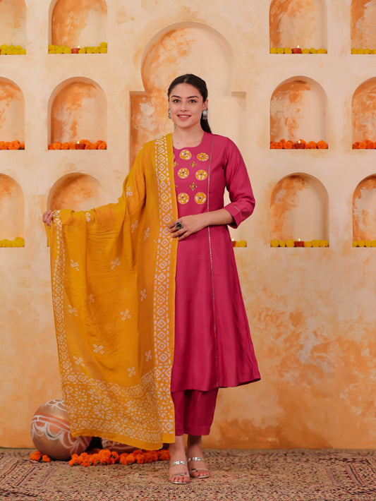 Blended Silk Bandhani Yellow Dupatta