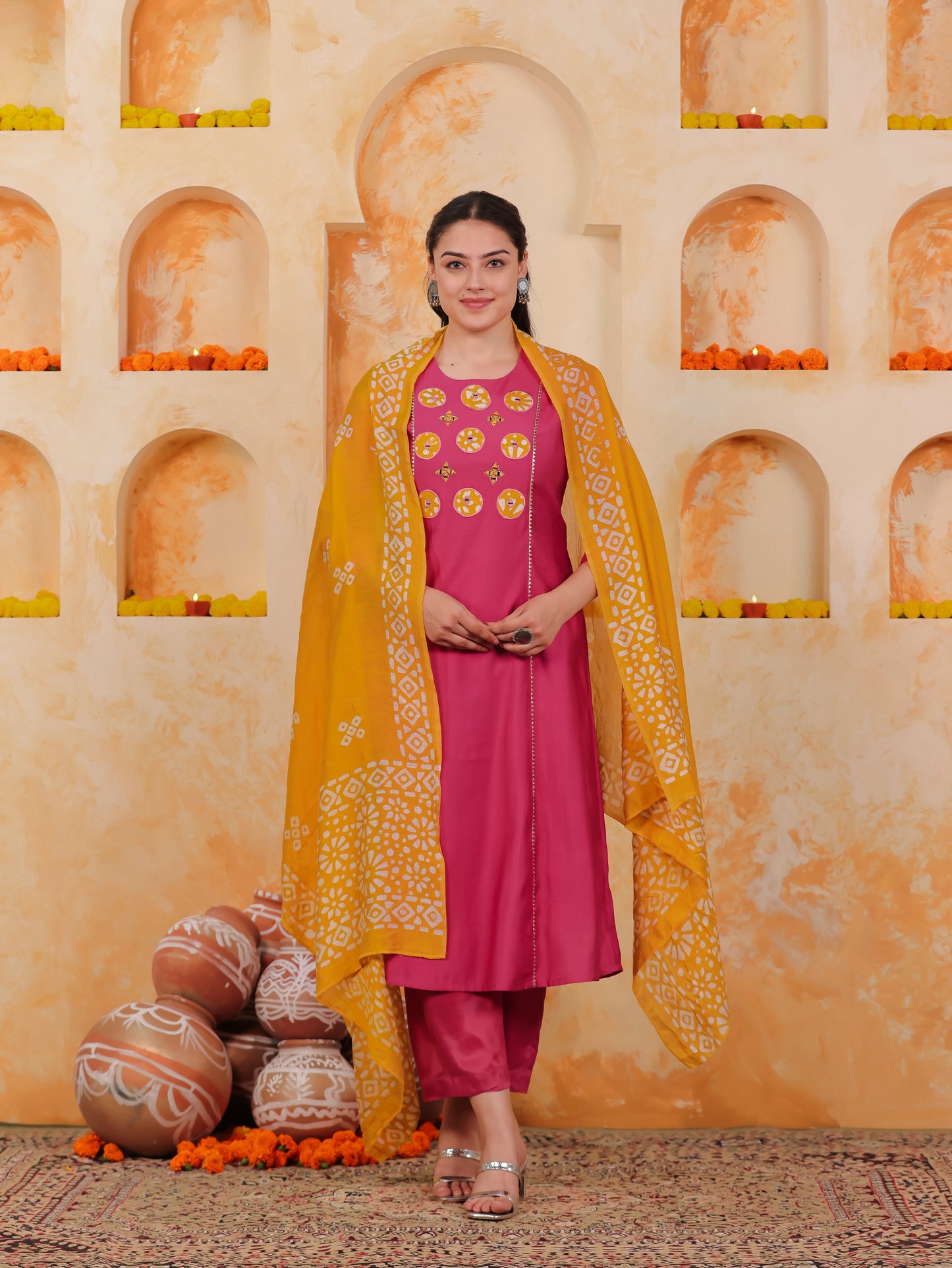 Blended Silk Bandhani Yellow Dupatta