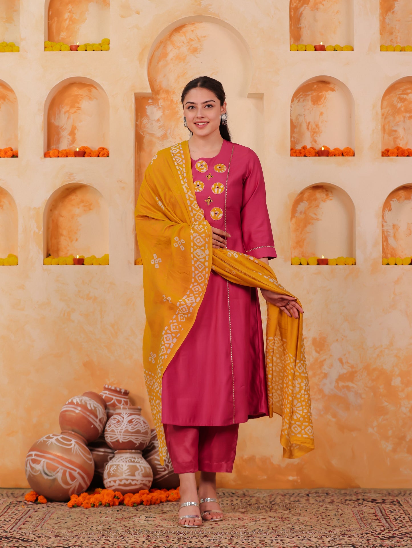Blended Silk Bandhani Yellow Dupatta
